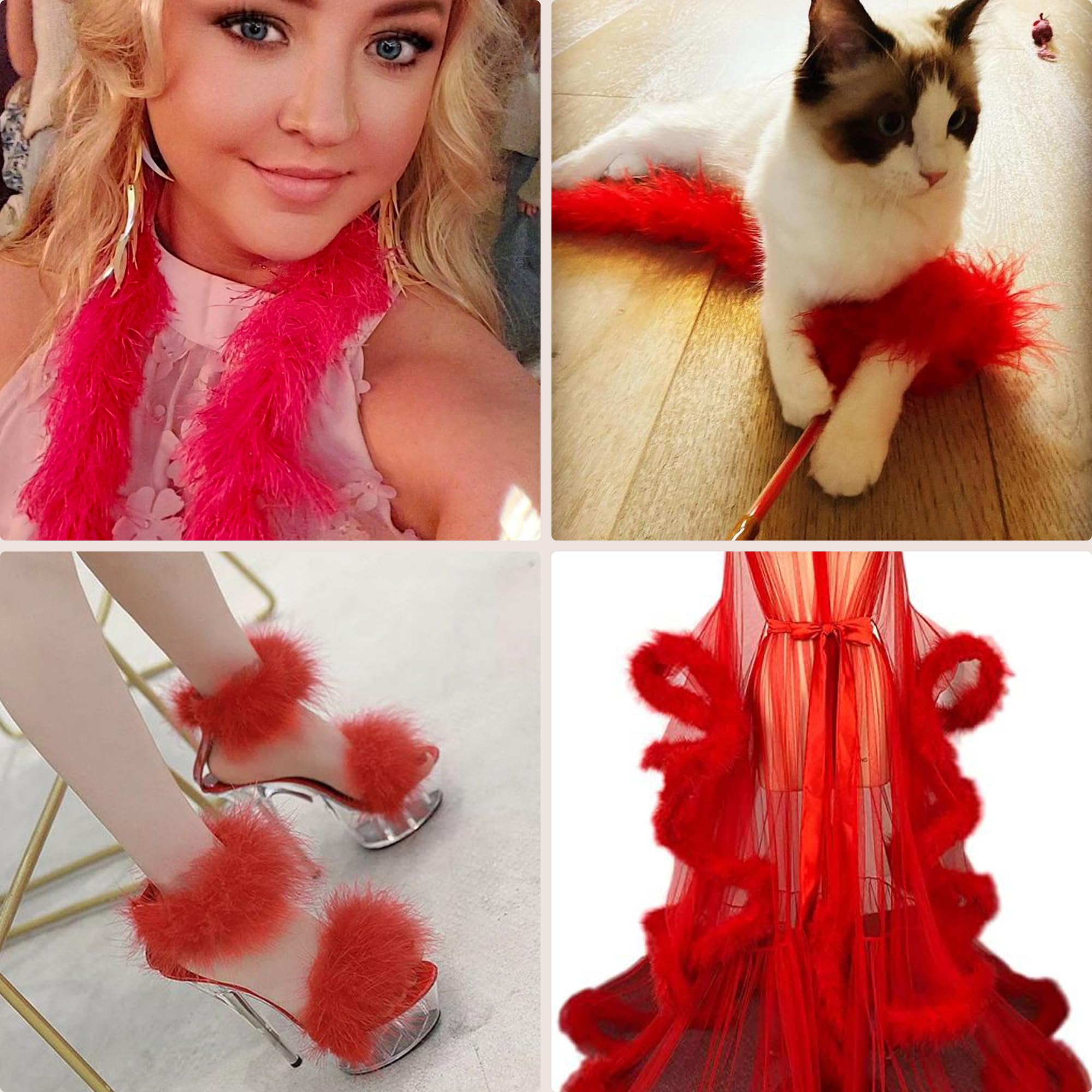 Red Marabou Feather Boa - 22g 2 Yards Fluffy Party Boas for Wedding, Halloween, Christmas Decorations | Bulk Costume Accessories for Dance Performances, Burlesque Shows & Photo Props