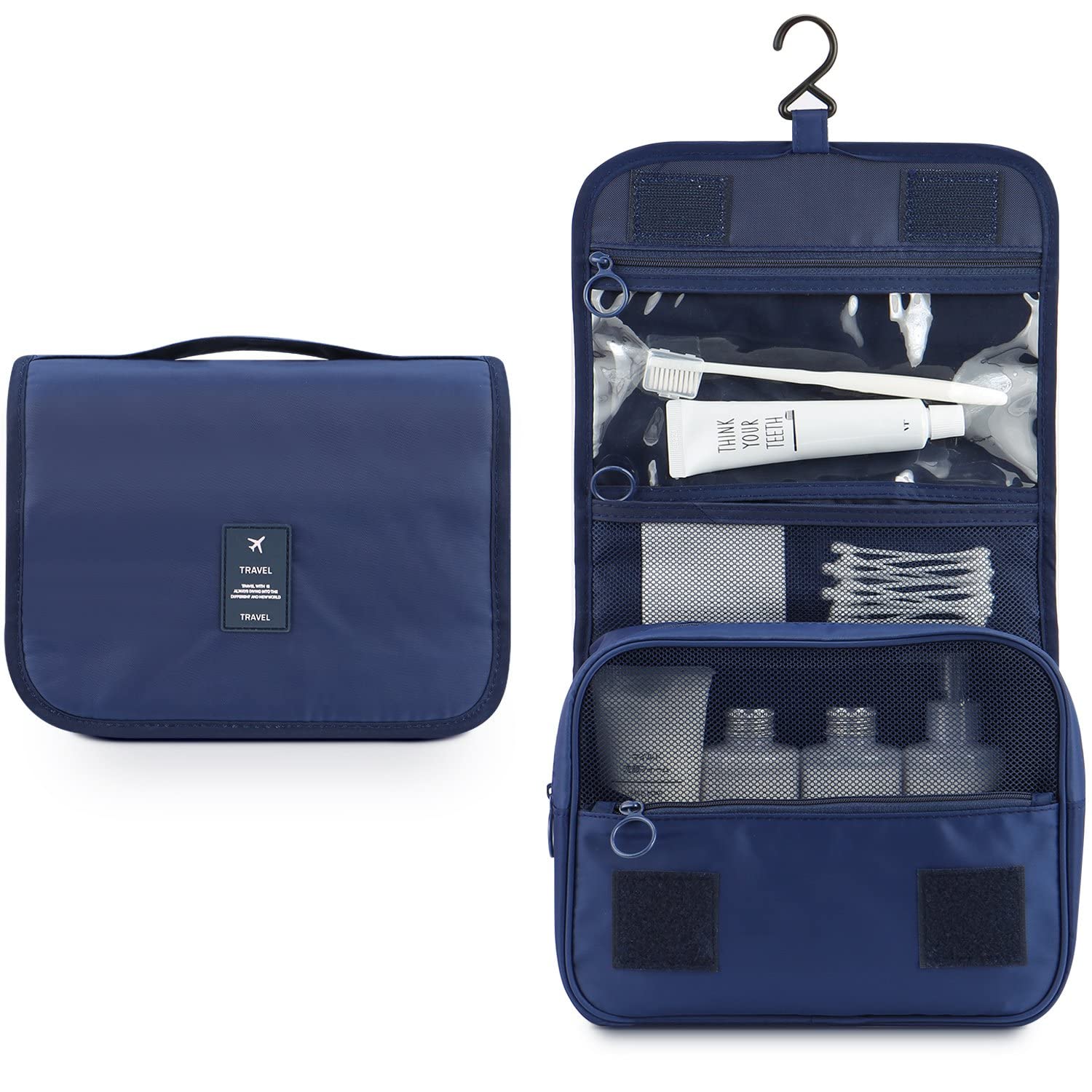 Storescent Girls' Hanging Cosmetic Bag - Waterproof Travel Makeup Organizer for Teens & Women - Perfect for Vacation, Gym, School & Airplane Carry-On (Dark Blue) | Compact & Lightweight Toiletry Pouch for Daily Use & Weekend Getaways