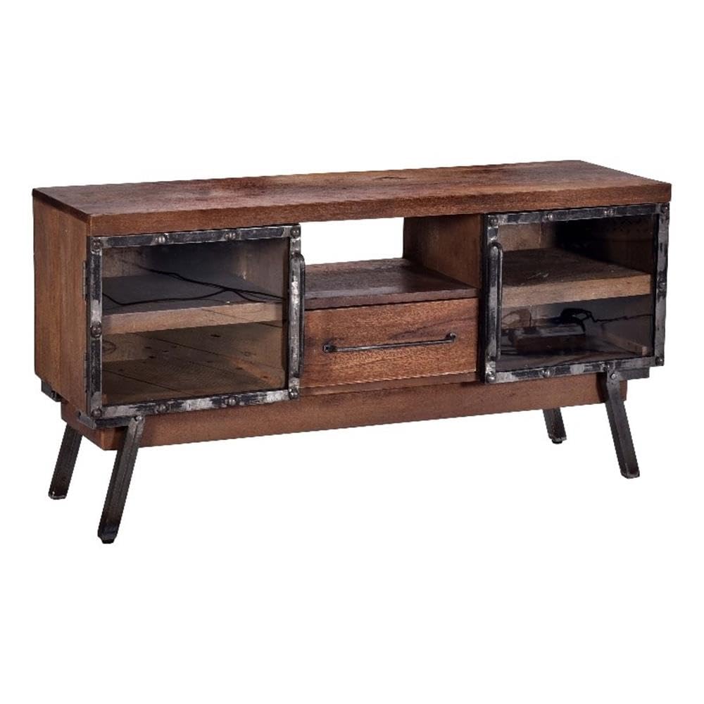 Progressive Furniture Layover Wood Console Table - Caramel Brown & Black Iron Finish - Entryway, Living Room, or Hallway Decor