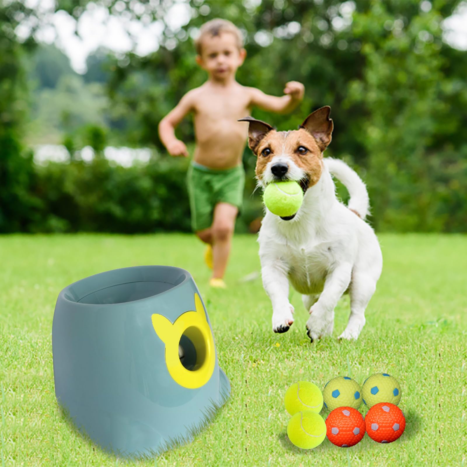 BESTHLS Automatic Dog Ball Launcher - Interactive Tennis Ball Thrower Machine for Small & Medium Dogs - Fetching Distance 10-30ft - Blue - Perfect for Backyard Play, Dog Training & Exercise
