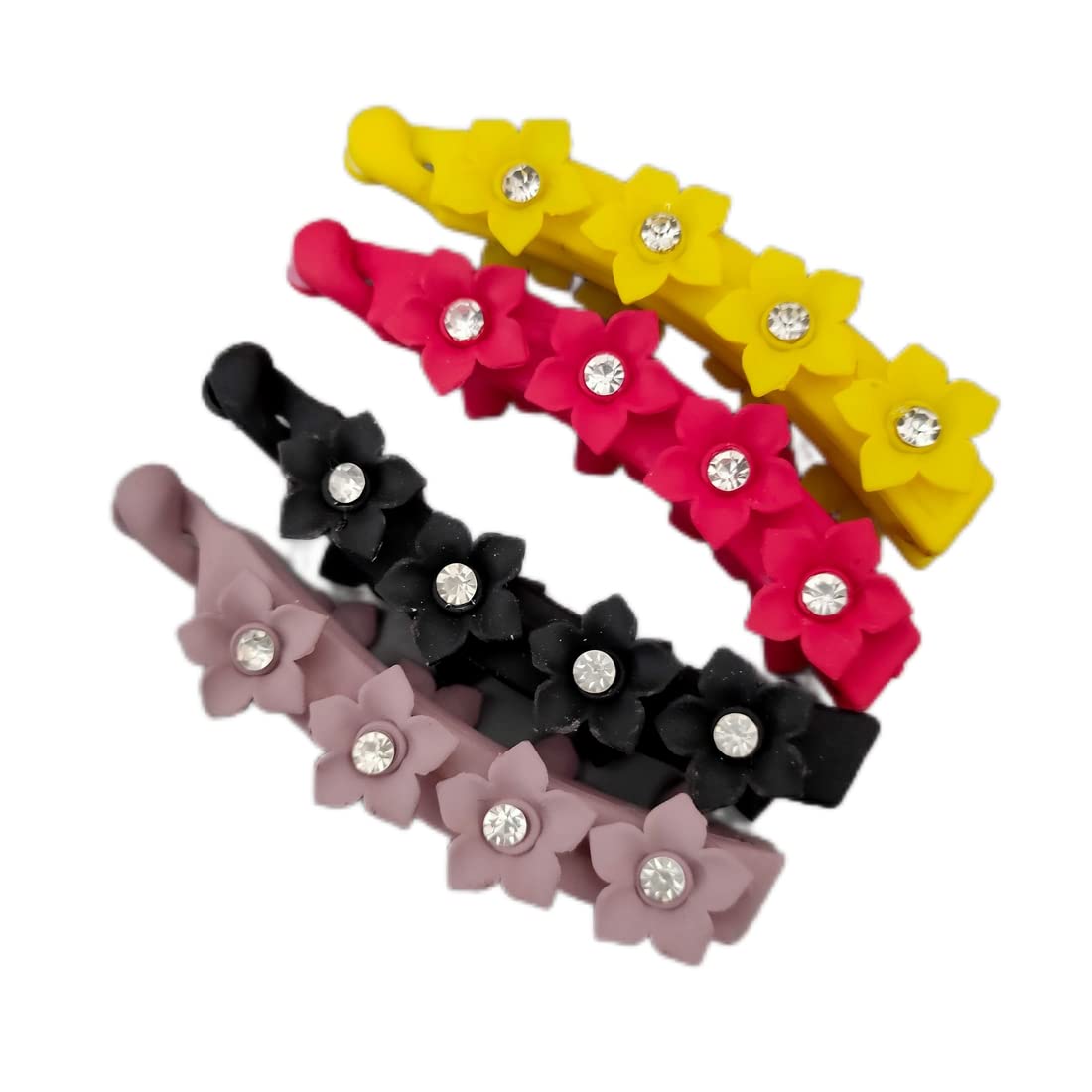 4-Piece Multicolor Korean Hair Clips Set - Floral & Horsetail Twist Banana Clips for Women & Girls | Perfect for School, Work, and Party Hairstyles