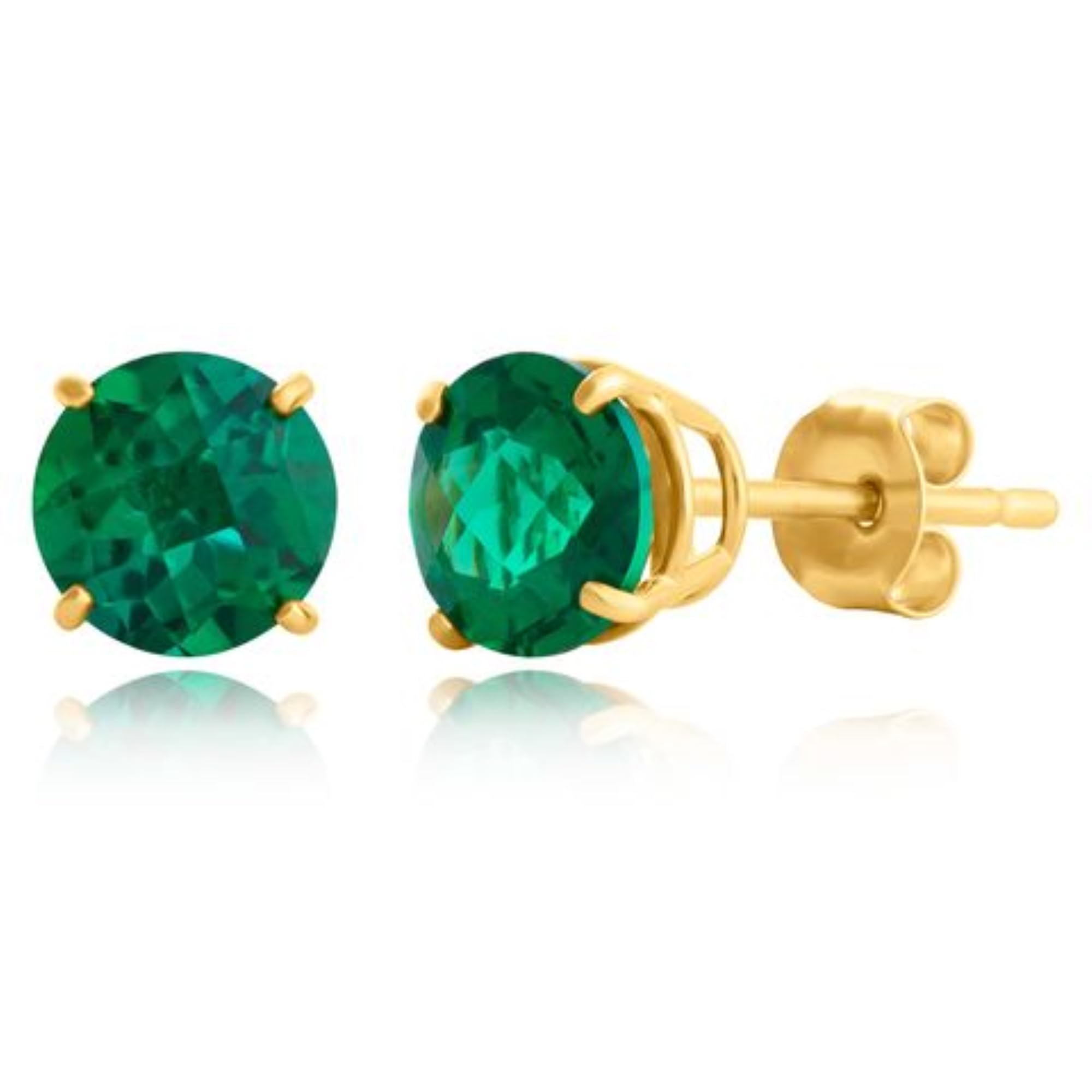10K Yellow Gold Round Checkerboard Cut Stud Earrings (6mm) - Dainty Diamond-Like Stud Earrings for Women - Perfect for Everyday Wear, Gift Giving & Special Occasions