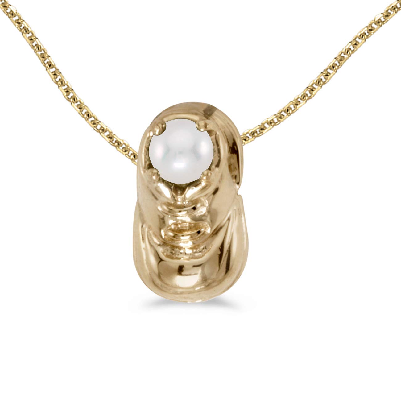 10K Yellow Gold Freshwater Cultured Pearl Baby Bootie Charm Pendant Necklace with 16
