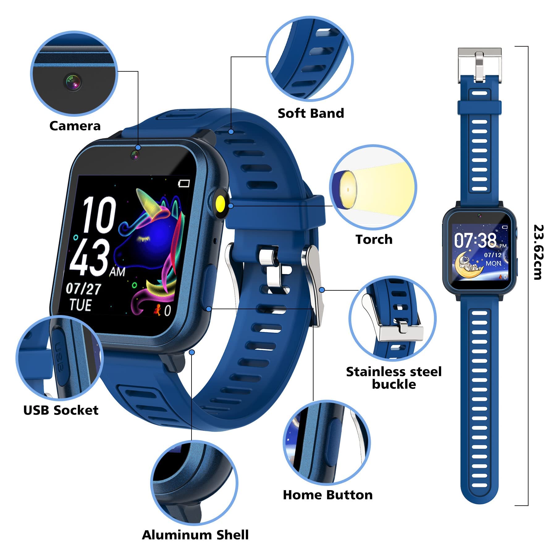 Kids Smart Watch with HD Touchscreen - 5 Languages, 24 Games, Camera & Music Player | Interactive Smartwatch for Boys & Girls | Perfect Gift for Toddlers with Alarm, Calendar & Video Recording | Great for School, Playtime & Outdoor Activities