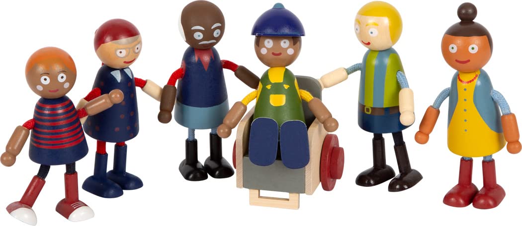 Flexible Wooden Dolls with Wheelchair - Small Foot Familia 6-Piece Set, Various Ages, Genders & Skin Tones (12396) - Perfect for Inclusive Play, Preschool Education & Special Needs Therapy