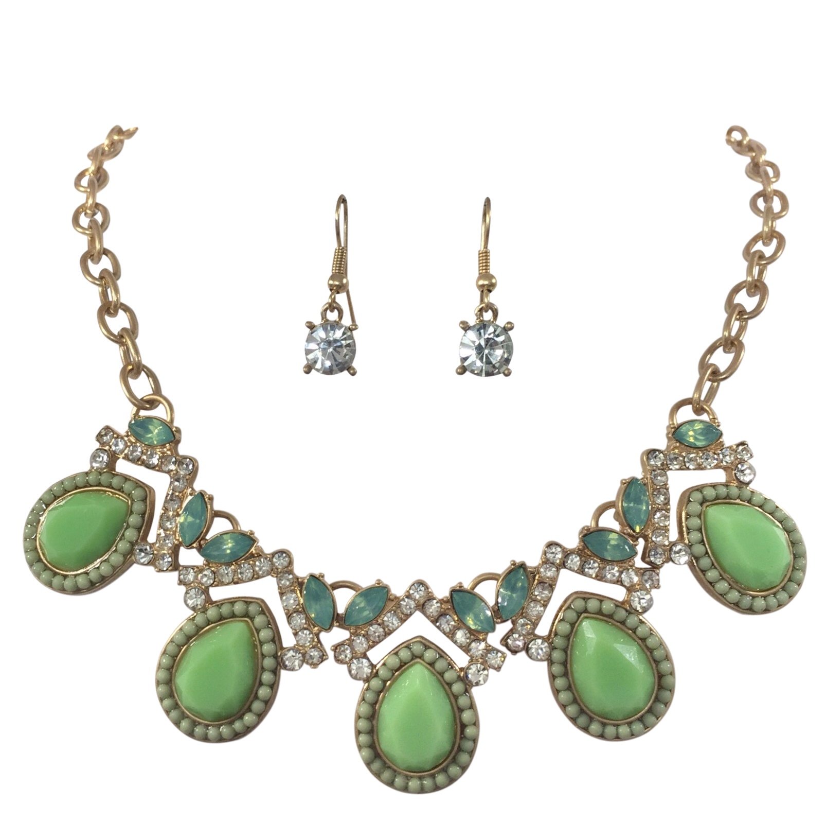 Teardrop Rhinestone Necklace & Earrings Set - Elegant for Parties