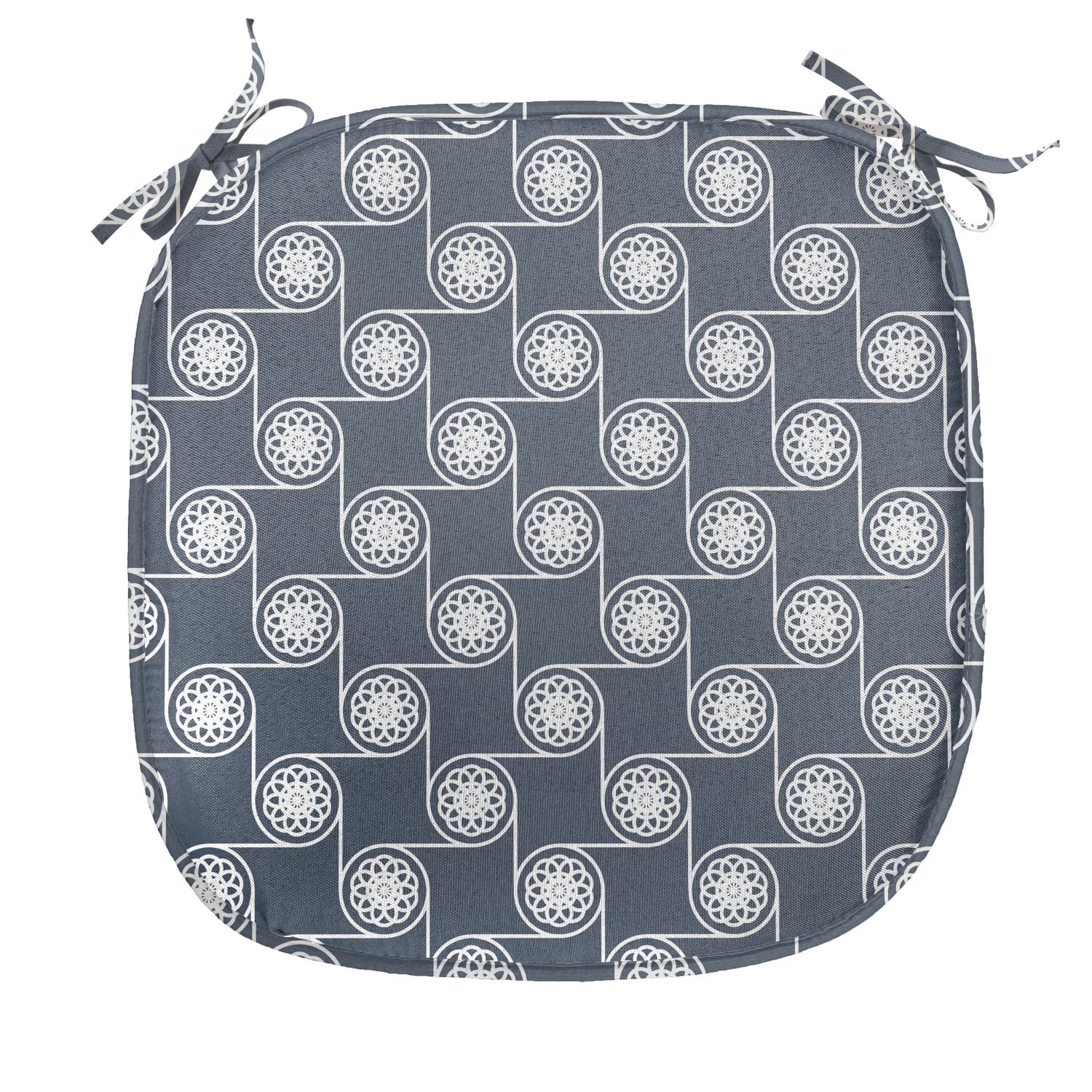 Ambesonne Japanese Style Floral Circle Pattern Chair Cushion Set of 12 - 16x16 Inch Non-Slip Seat Pads for Kitchen, Dining, Patio & Office - Charcoal Grey & Dark Blue Eastern Design Home Decor
