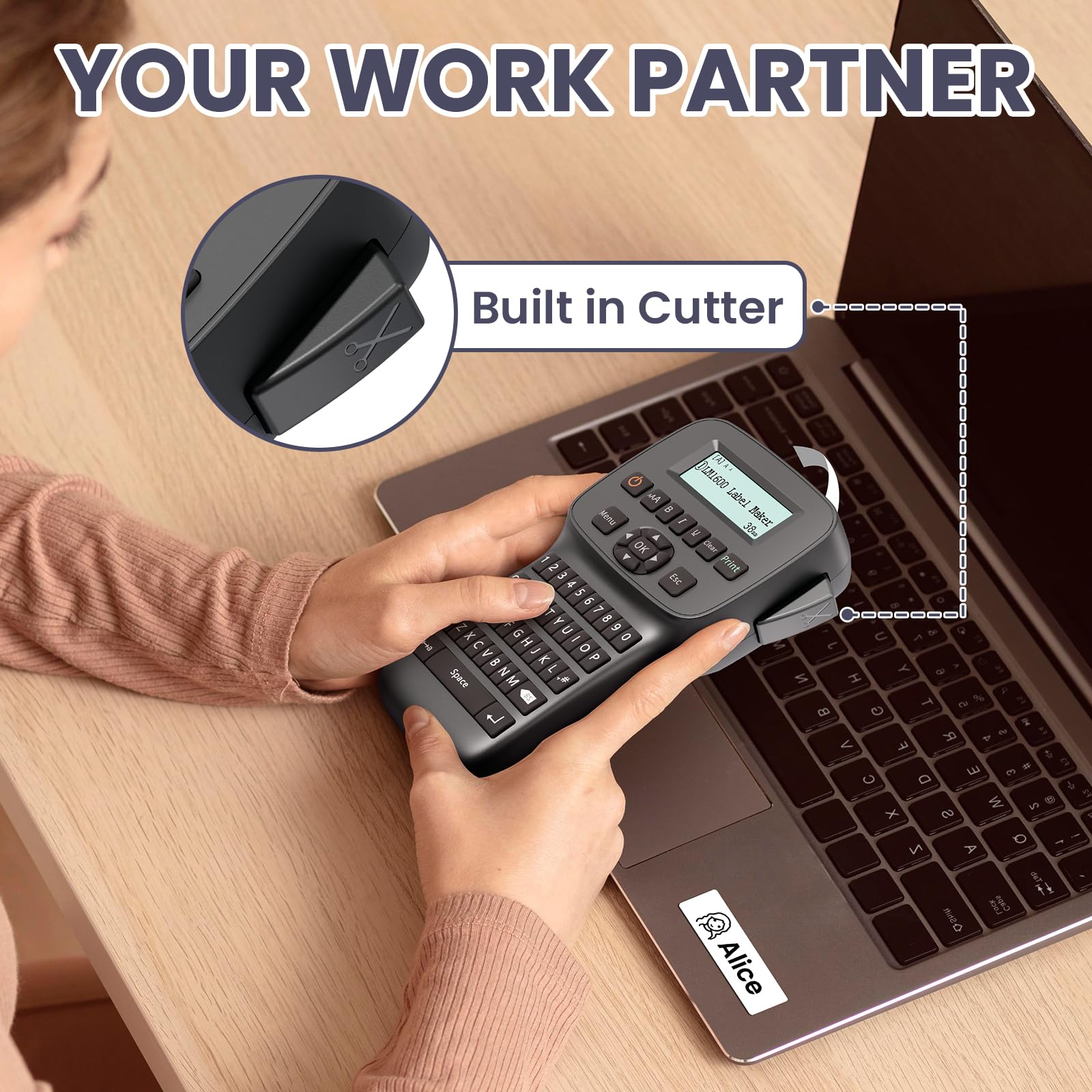 Waterproof Rechargeable Label Maker Machine with Backlit Screen & Bluetooth - Portable Keyboard Labeler with Tapes for School, Office, Industrial Use - LM1600 Black - Perfect for Organizing Files, Storage Boxes, and Equipment Labeling