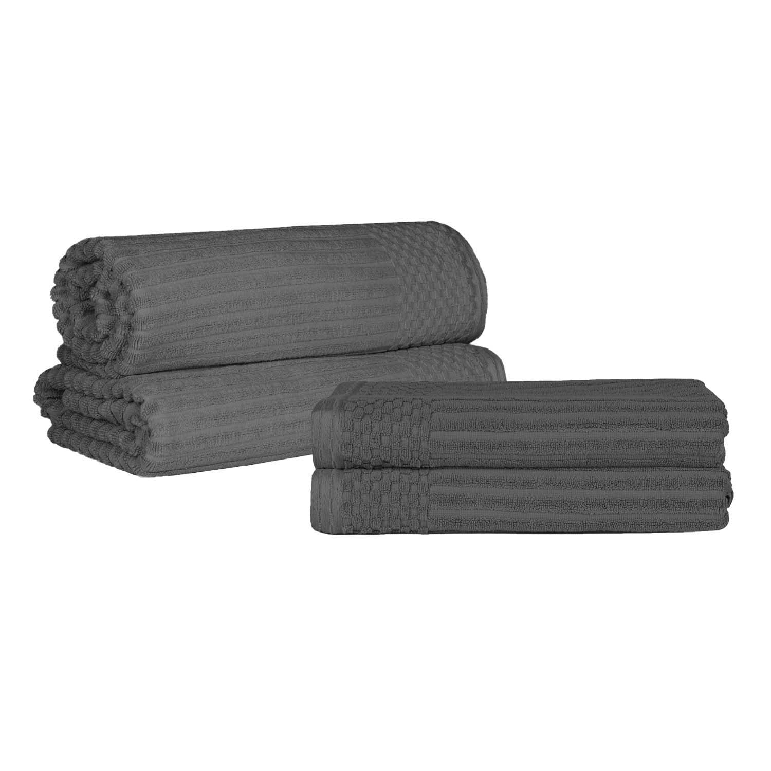 Premium Soho Ribbed Textured Cotton Bath Towel Set - Ultra Absorbent & Quick Dry - Luxury Spa & Bathroom Towels for Hotel, Home, Gym Use