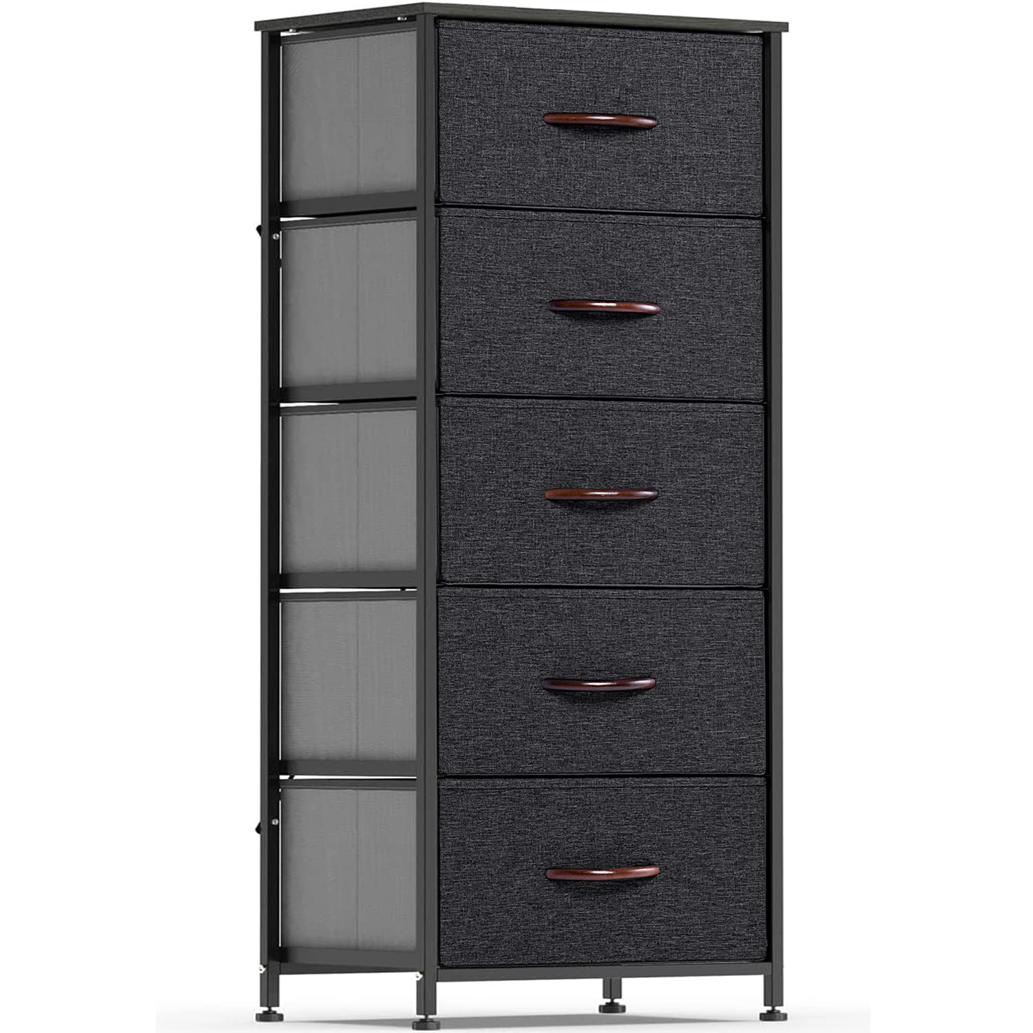 5-Drawer Fabric Dresser with Steel Frame & Wood Top - WAYTRIM Storage Organizer for Bedroom, Closet, Entryway | Space-Saving Dark Indigo Dresser for Small Apartments & Dorm Rooms