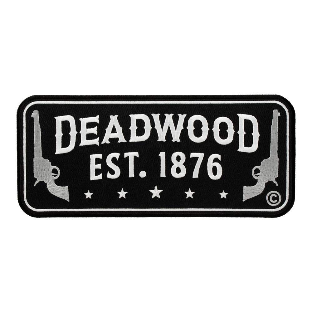 Deadwood South Dakota Black & White Guns Travel Patch - Large Size Iron-On Embroidered Badge for Jackets, Vests & Backpacks | Western Style Souvenir & Biker Accessories