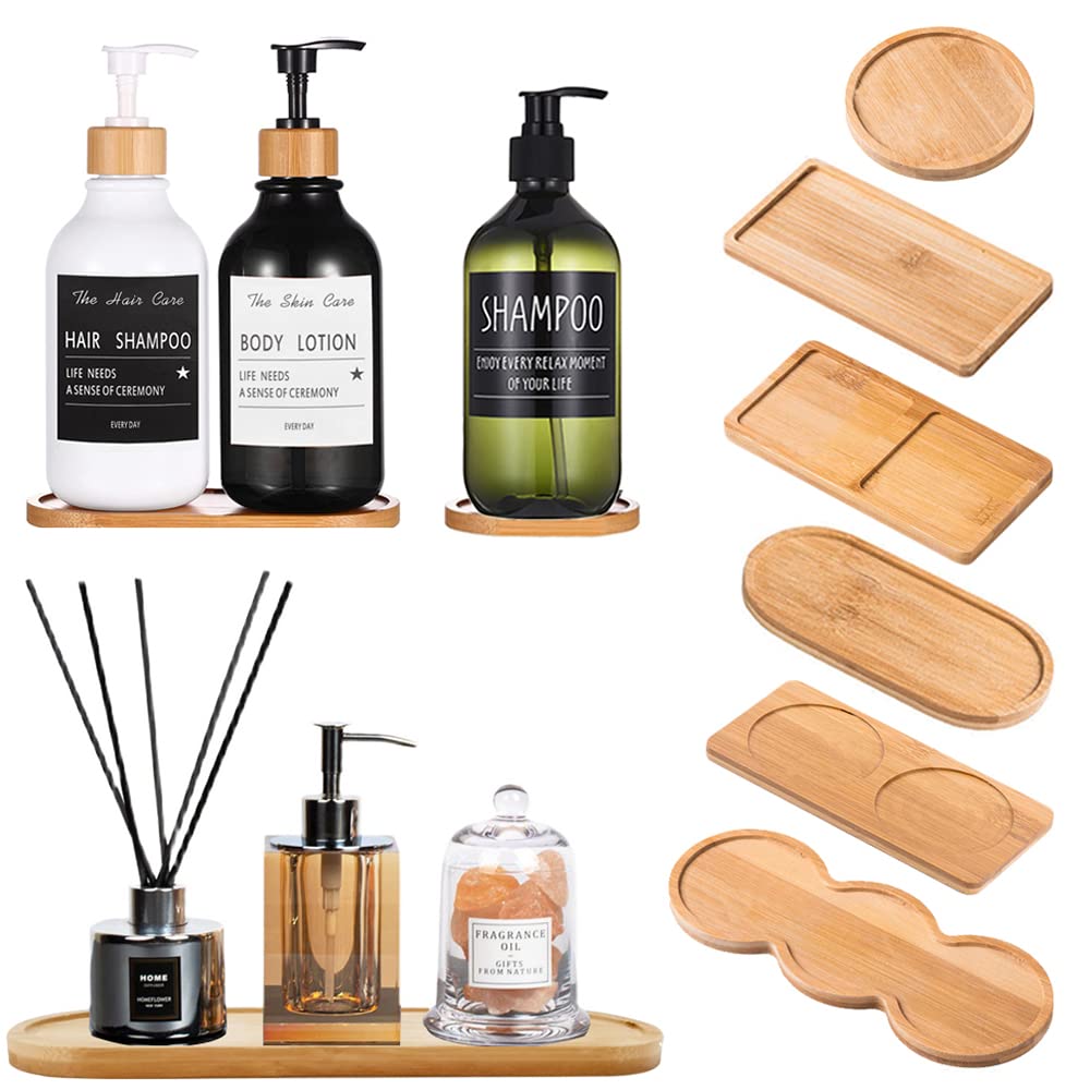 Elegant Bamboo Soap Dispenser with Tray - Oval Vanity Organizer for Bathroom Countertop (6.5 x 3.15 Inch) - Perfect for Storing Soap Bottles, Candles, Jewelry & Cosmetics | Bathroom Decor, Spa Gift, Home Organization