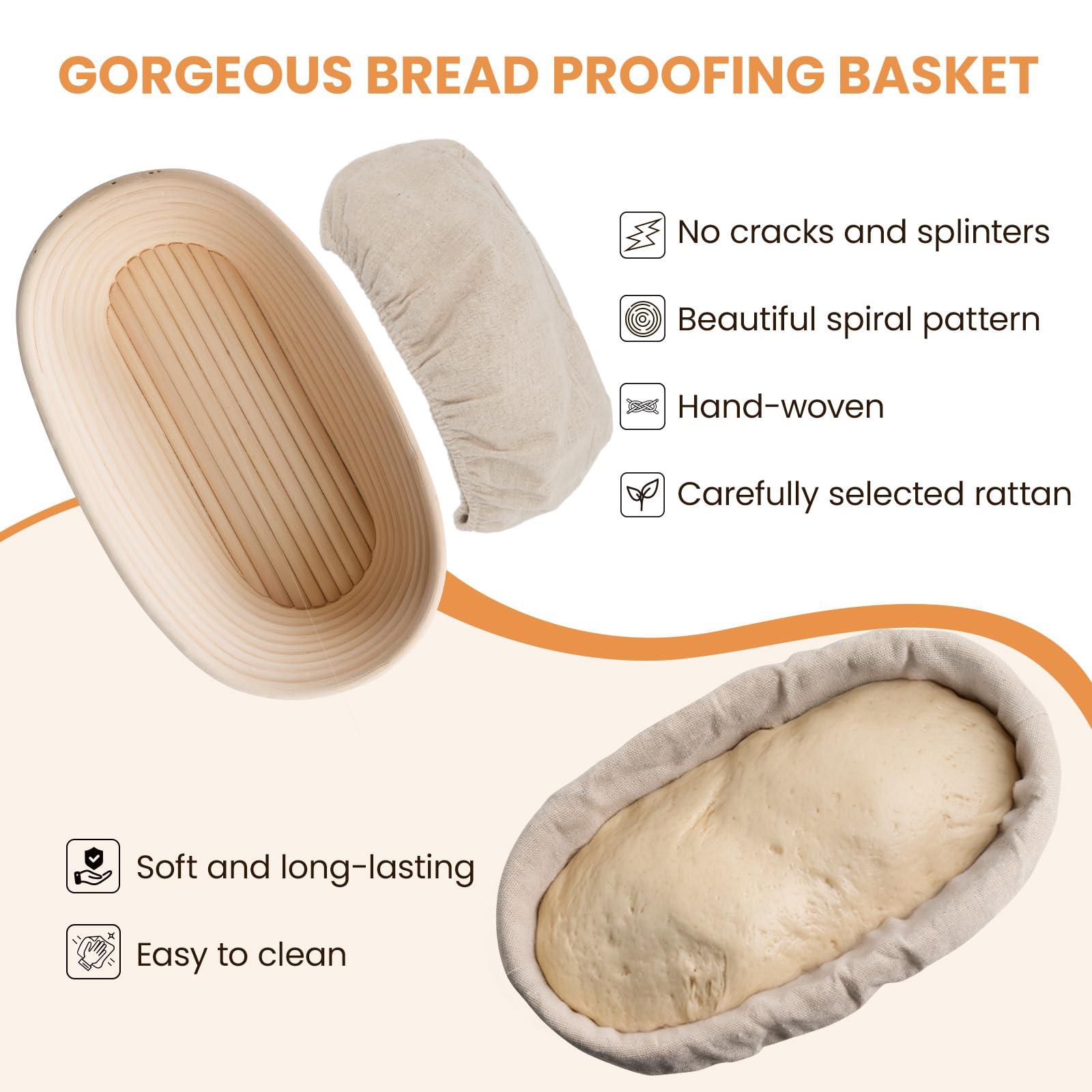 KIKCOIN 10 Inch Oval Banneton Bread Proofing Basket Set of 2 - Sourdough Baking Supplies Kit with Bread Lame, Linen Liner, Dough Scraper & Whisk | Perfect for Artisan Bread Making, Home Baking & Professional Bakeries