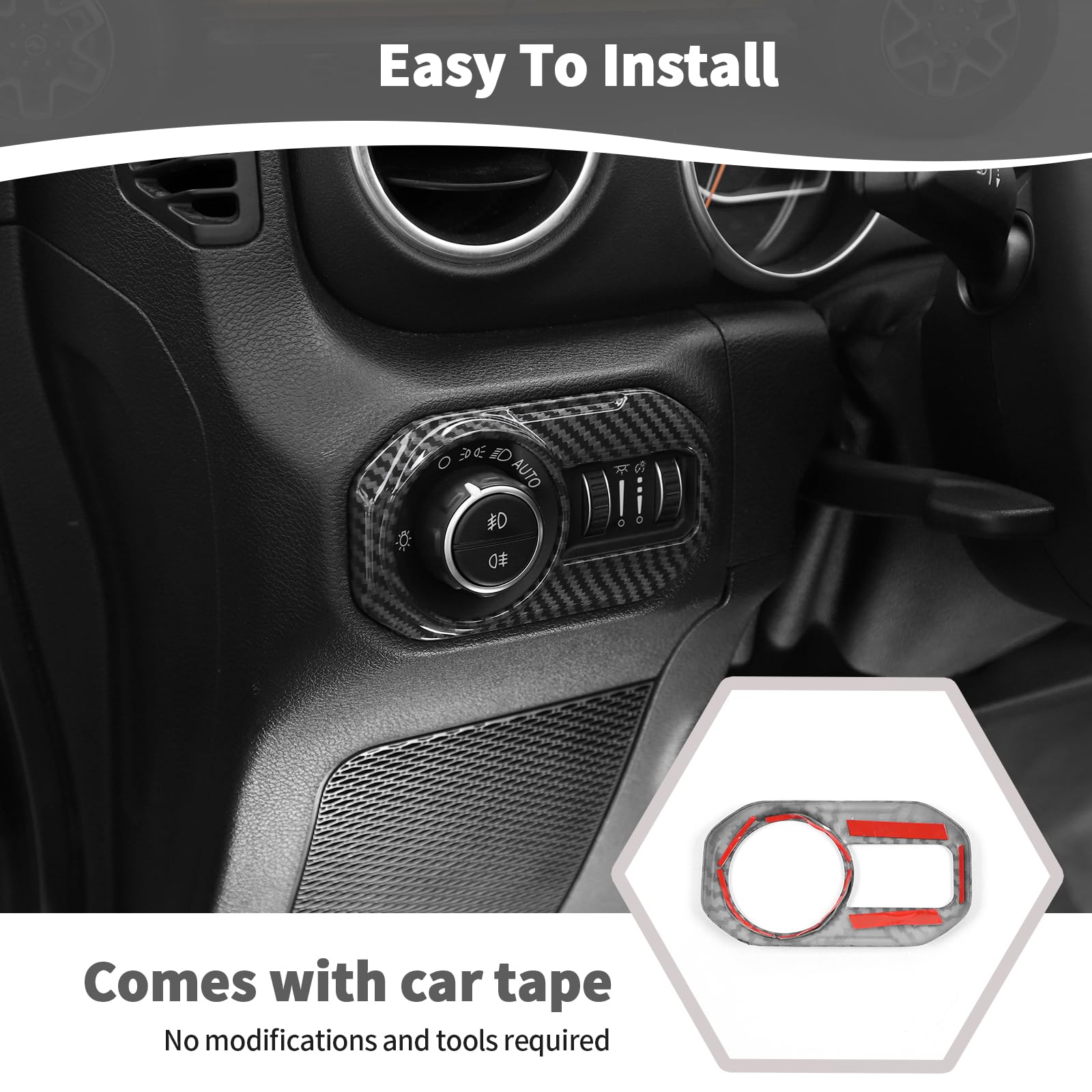 Jeep Wrangler JL & Gladiator JT Carbon Fiber Headlight Switch Panel Trim Cover (2018-2023) - Black Carbon Fiber Grain Interior Accessories for Off-Road & Daily Driving