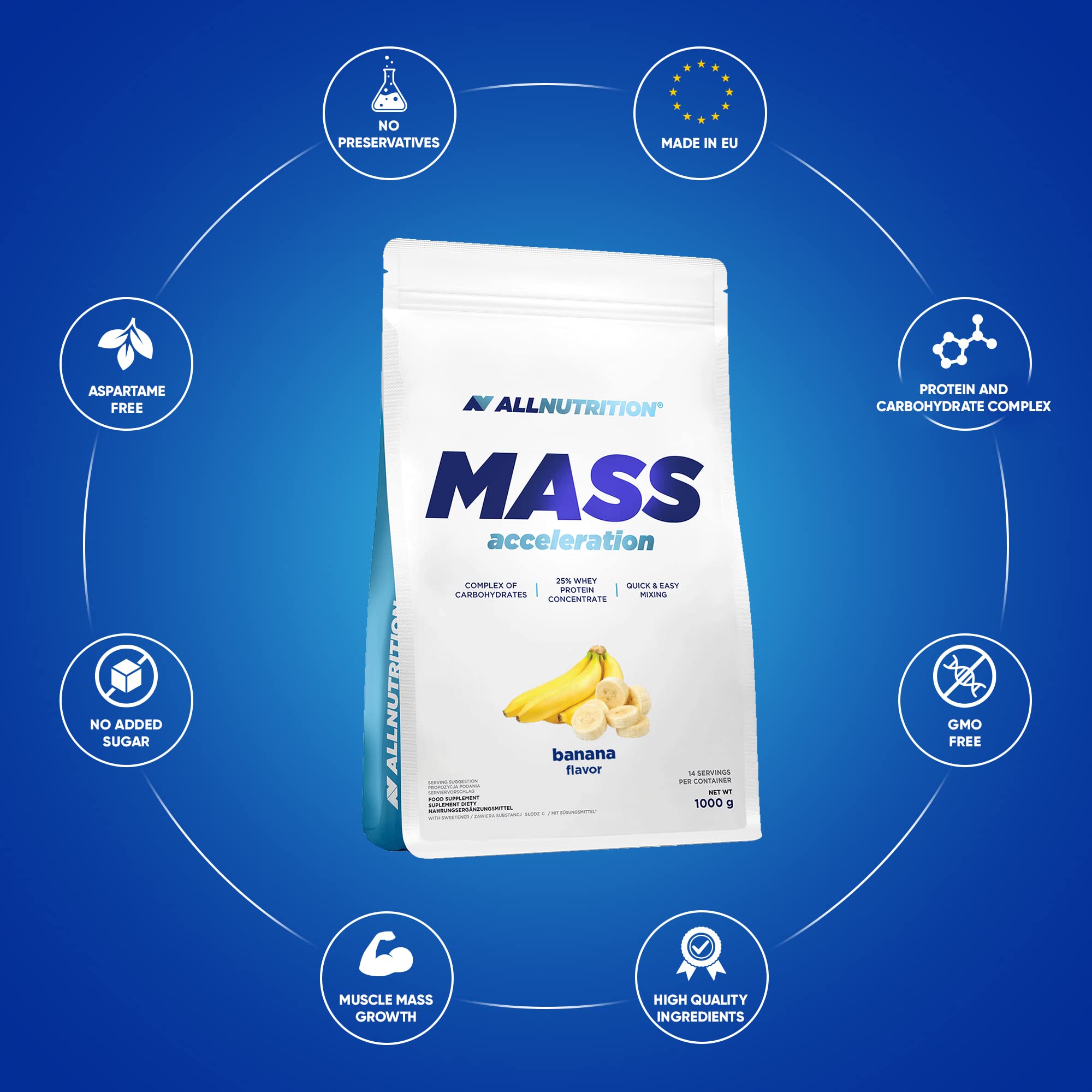 Allnutrition Mass Gainer Protein Powder 1000g - High Calorie Weight Gain Supplement for Muscle Building & Recovery - Perfect for Post-Workout & Bulking Phases