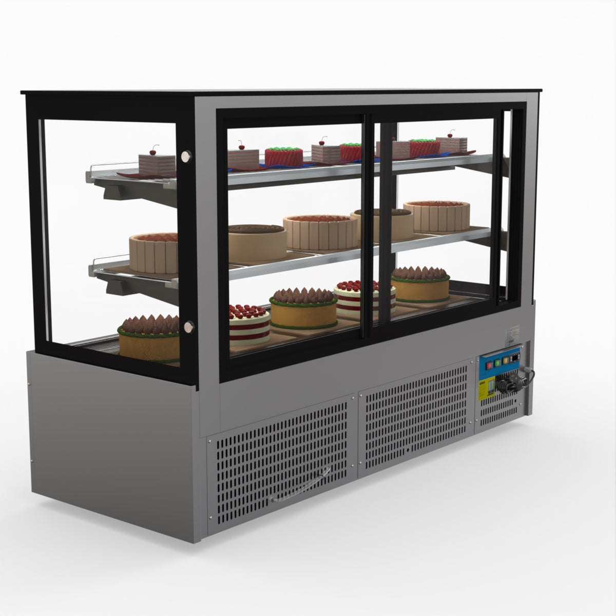 Bonvue SG180FA Commercial Refrigerated Display Case - Dual Glass Door Merchandiser for Deli, Bakery & Grocery - Perfect for Supermarkets, Convenience Stores & Cafes