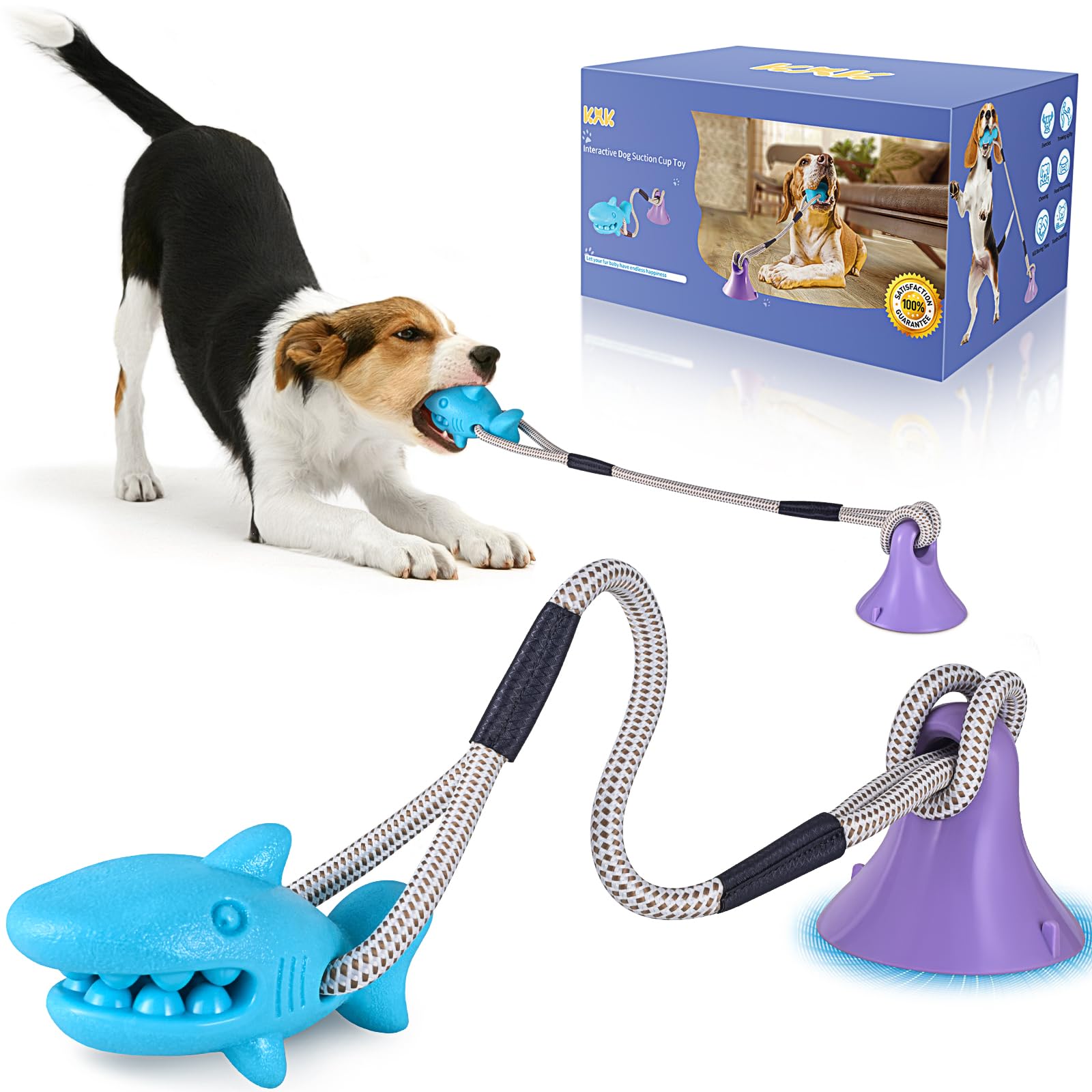 KXK Suction Cup Dog Toys for Aggressive Chewers - Interactive Tug of War Rope Toy with Teeth Cleaning & Food Dispensing - Mental Stimulation Enrichment Toy for Training - Perfect for Indoor Play, Outdoor Exercise and Puppy Training Sessions