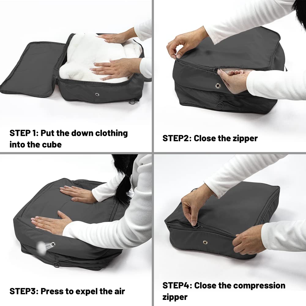 Extra Large Compression Packing Cubes for Travel - 2 Pack Expandable Storage Bags, Luggage Organizers for Suitcases & Backpacks (Black) - Perfect for Weekend Getaways & Business Trips