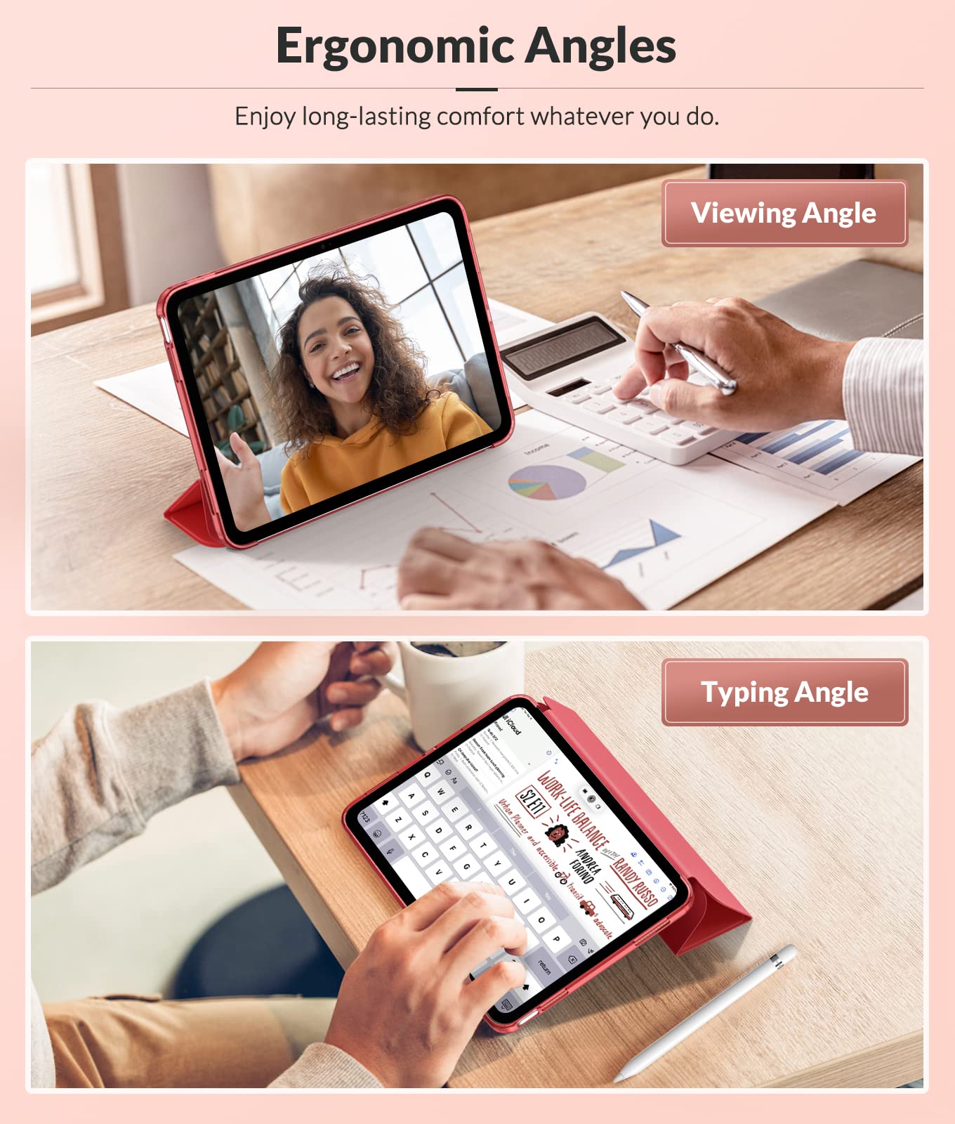 MoKo iPad 11th Gen (2025) & 10th Gen (2022) Case - 11 inch/10.9 inch Protective Cover with Soft TPU Frosted Back, Auto Wake/Sleep, Touch ID Support - Red | Perfect for Work, School & Travel