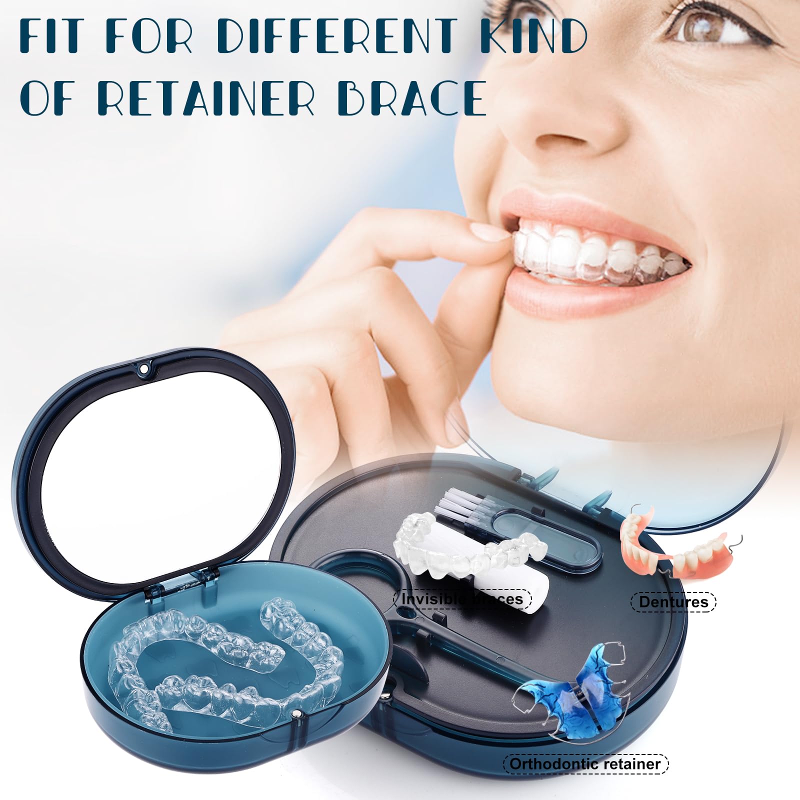 Double-Layer Orthodontic Retainer Case with Belt Chewing, Removal Tool, Cleaning Brush & Built-in Mirror - Perfect for Retainers, Mouth Guards, Dentures - Travel, Gym & Daily Storage Solution