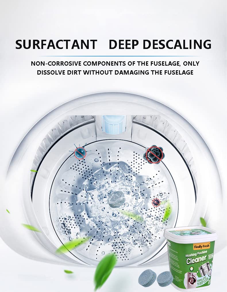 Finally Fresh Washing Machine Cleaner - 20 Pack Washer Cleaner for Front & Top Loaders, HE Compatible, Hypoallergenic for Sensitive Skin | Deep Clean & Deodorize, Prevent Mold & Odor in All Washing Machines | Perfect for Laundry Day, Pet Owners & Allergy Sufferers