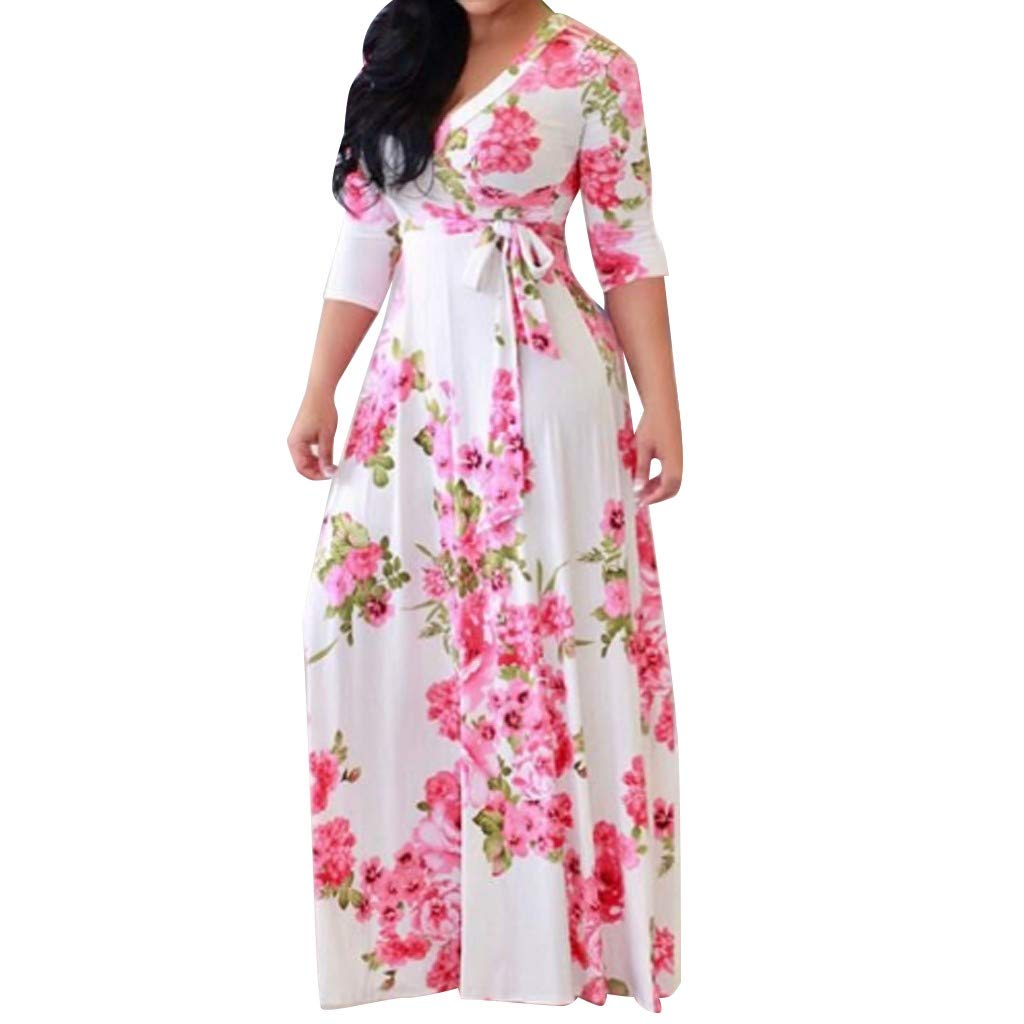 2023 Women's Summer Maxi Dress - Plus Size Floral Boho Beach Dress with Lace Up Detail | Perfect for Vacations, Pool Parties & Casual Outings