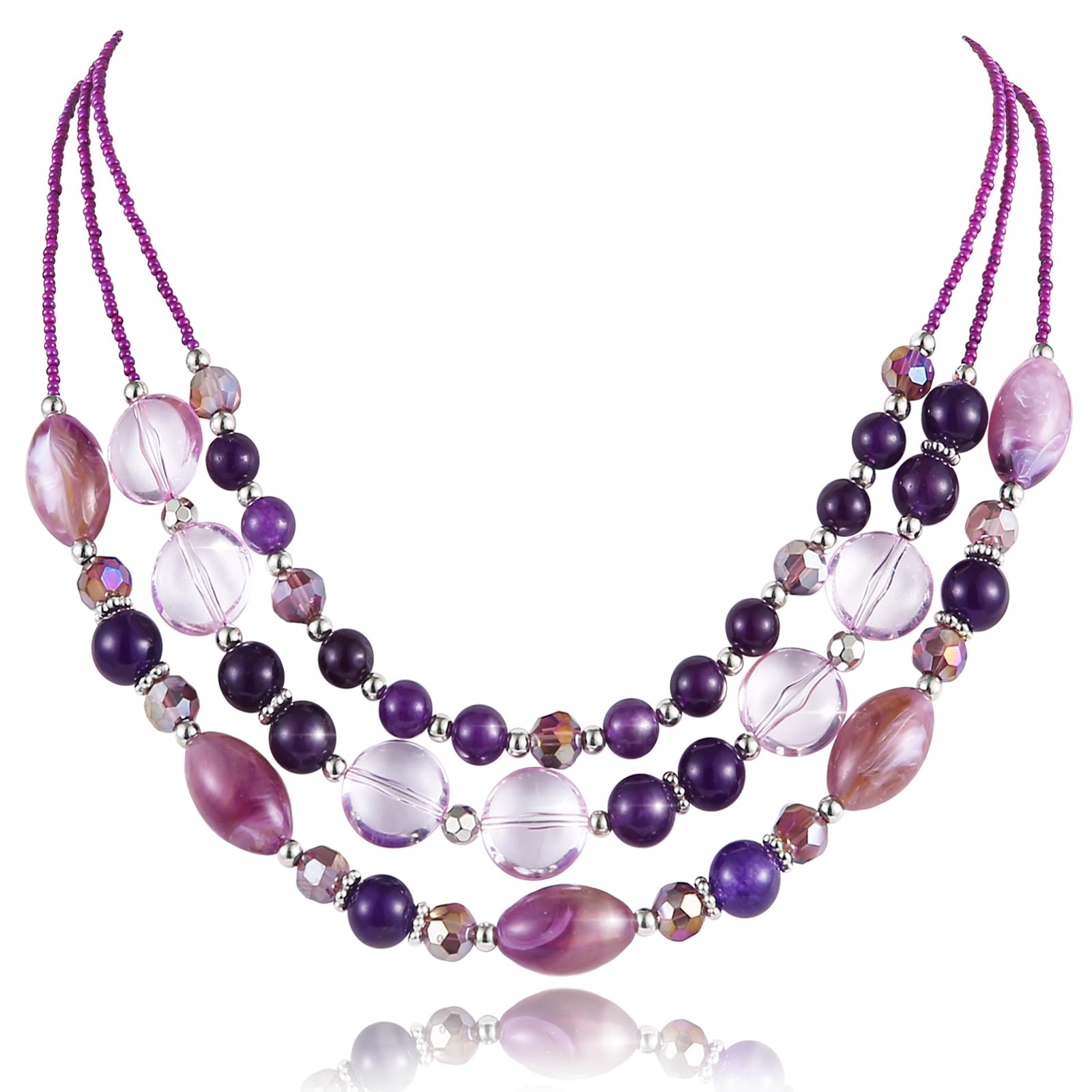 Chunky Layered Beaded Necklace for Women - Multi Strand Statement Jewelry, Fashion Birthday Gift for Mom - Perfect for Fall Outfits, Party Wear & Special Occasions