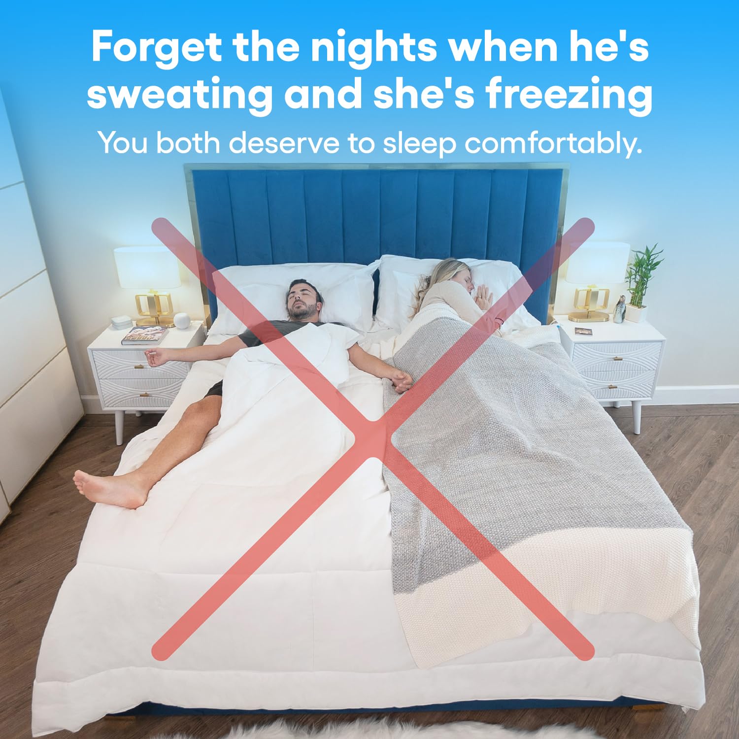 SöMN Kömforte Microfiber Dual Zone Comforter - His & Hers Temperature Control Blanket for Couples | Cool & Warm Two-Sided Comforter | Hypoallergenic Alternative Down Duvet Insert | Perfect Wedding Gift (Navy Blue, Queen Size) | Ideal for Bedroom, Guest Room & Couples Retreat
