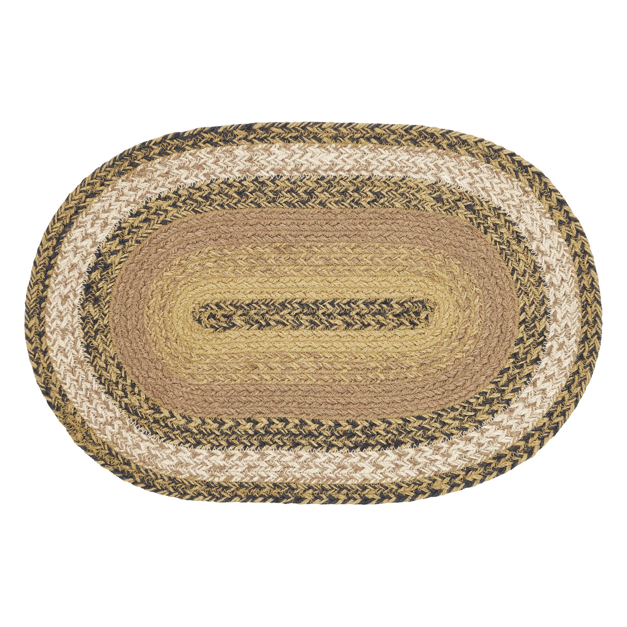VHC Brands Kettle Grove Oval Braided Jute Placemat for Dining Table - 12x18 Inches, Tan & Black - Waterproof & Heat Resistant Table Mat for Kitchen, Restaurant, and Home Decor