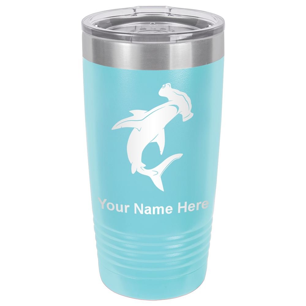 LaserGram 20oz Vacuum Insulated Stainless Steel Tumbler Mug with Hammerhead Shark Design - Personalized Engraving Included (Light Blue) | Keeps Drinks Hot/Cold for Hours | Perfect for Office, Gym, Travel & Outdoor Activities