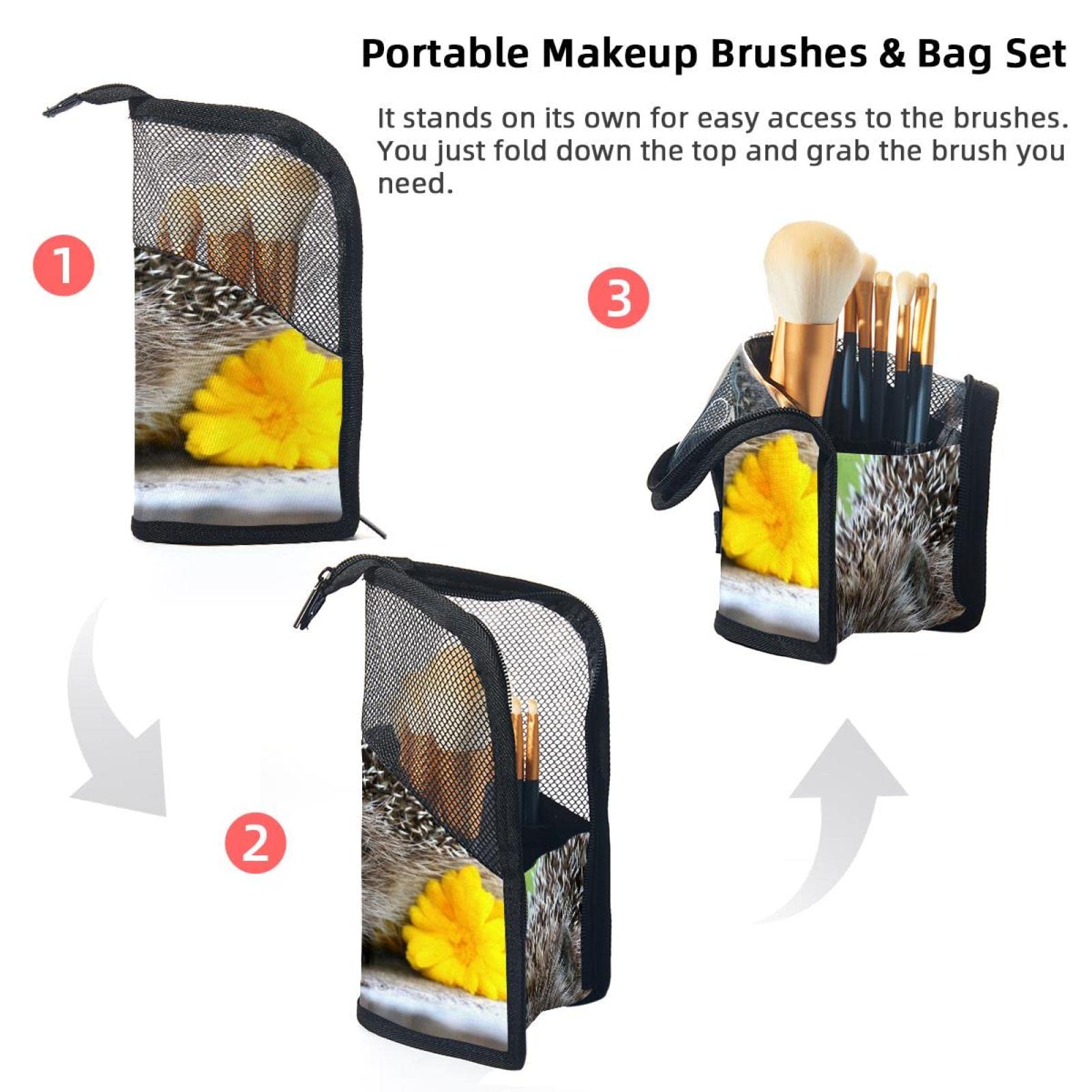 Portable Makeup Brush Organizer Bag with 12 Slots - Cute Animal Daisy Design - Travel Makeup Brush Holder Case for Professional Artists & Beginners (Perfect for Travel, Home Vanity & Makeup Storage)