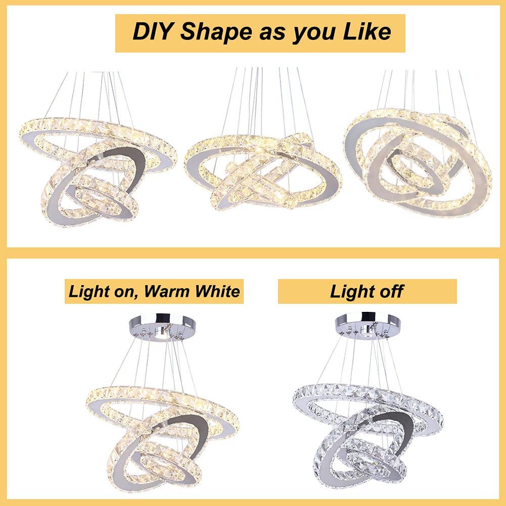 Winretro 3 Ring Modern Crystal LED Chandelier - Round Chrome Pendant Ceiling Light Fixture for Living Room, Dining Room, Bedroom & Kitchen | Elegant Lighting for Home Decor, Wedding & Restaurant Ambiance