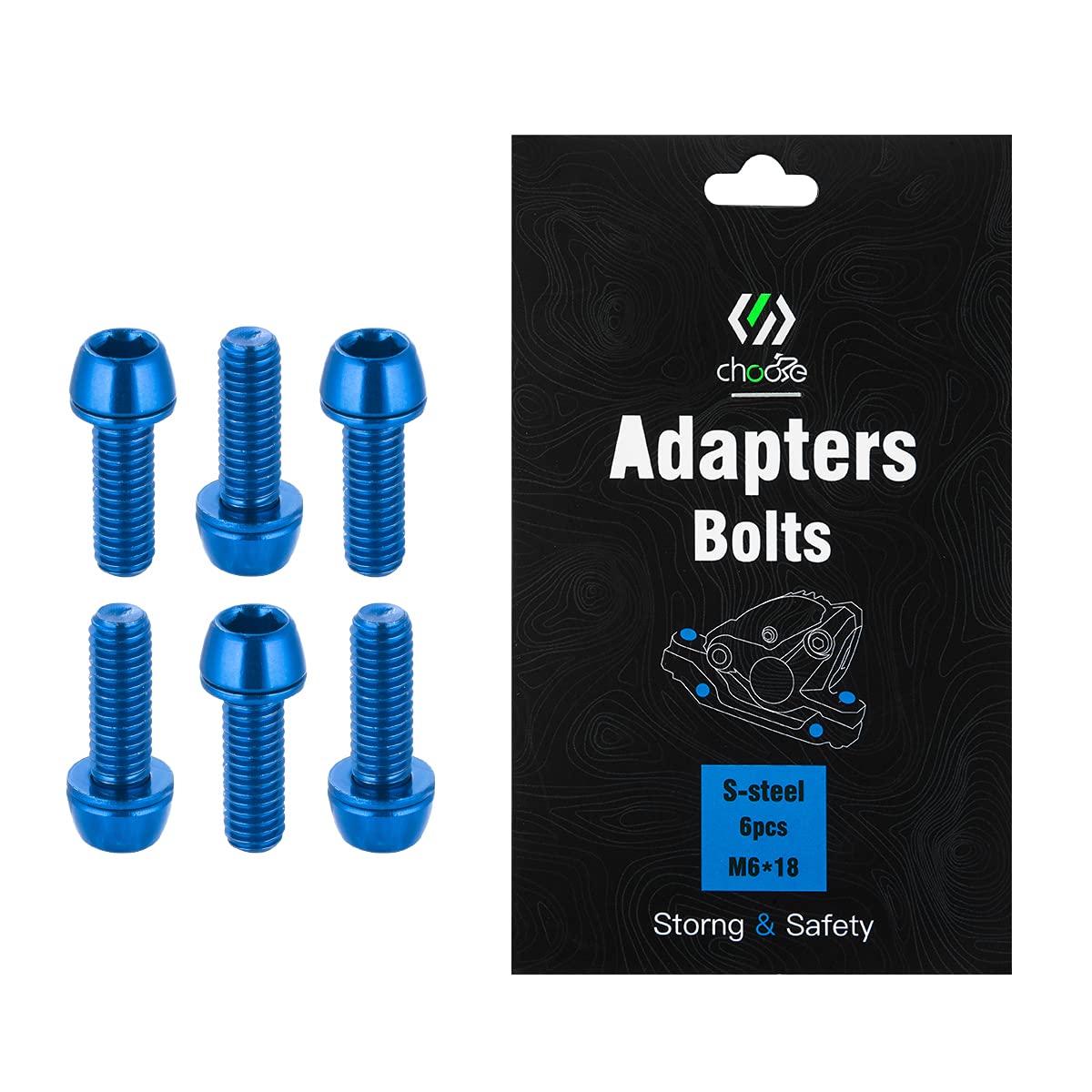 Chooee M6x18mm Mountain Bike Disc Brake Caliper Bolts - 6Pcs MTB Disc Brake Adapter Bolts Kit (Red, Blue, Orange, Green, Rainbow, Black) - Perfect for Bike Repair & Maintenance, Cycling Upgrades, and Off-Road Adventures