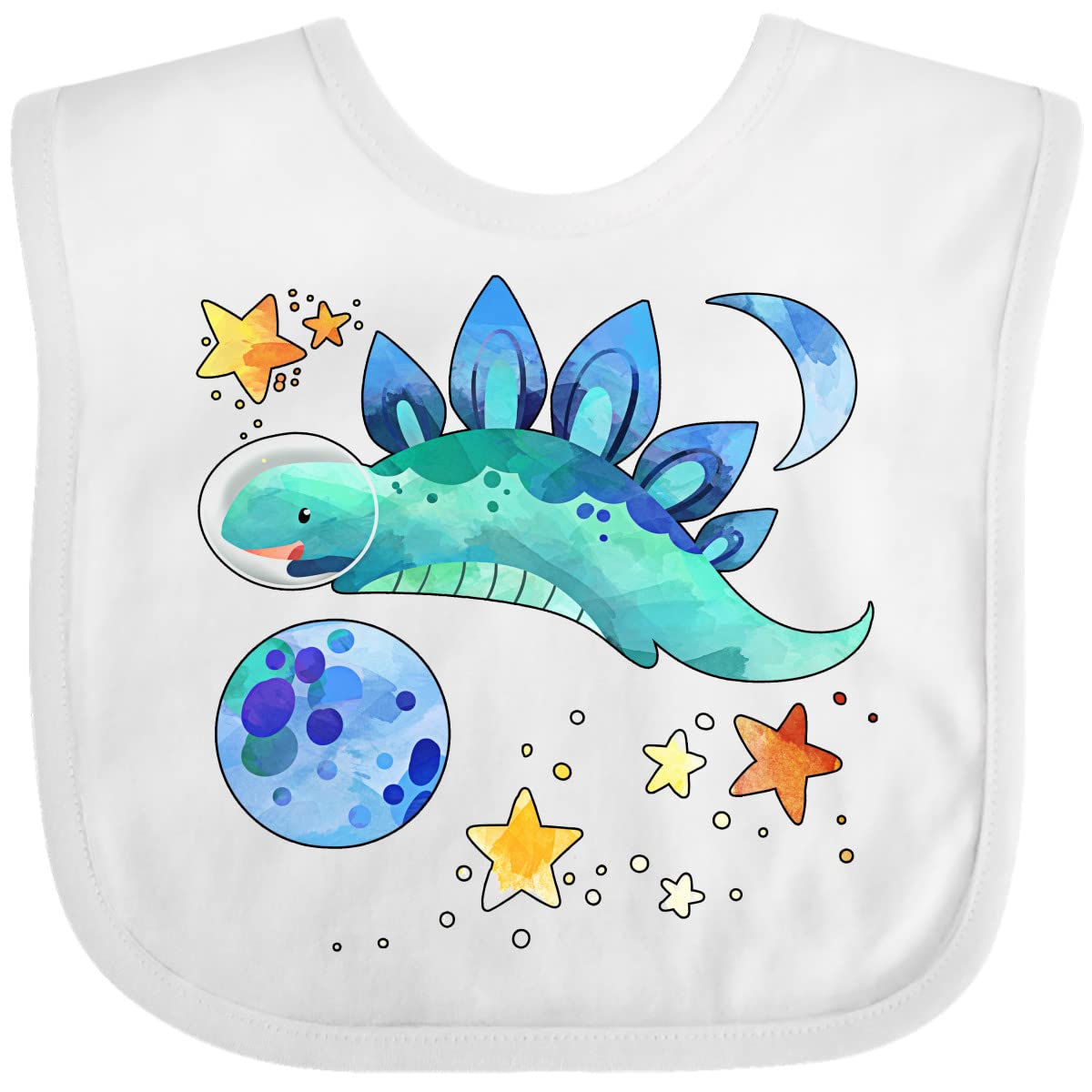 Inktastic Stegosaurus Space Dinosaur with Stars and Planet Baby Bib - Soft Cotton Drool Bib for Infants, Toddlers | Perfect for Feeding Time, Daycare & Photo Shoots