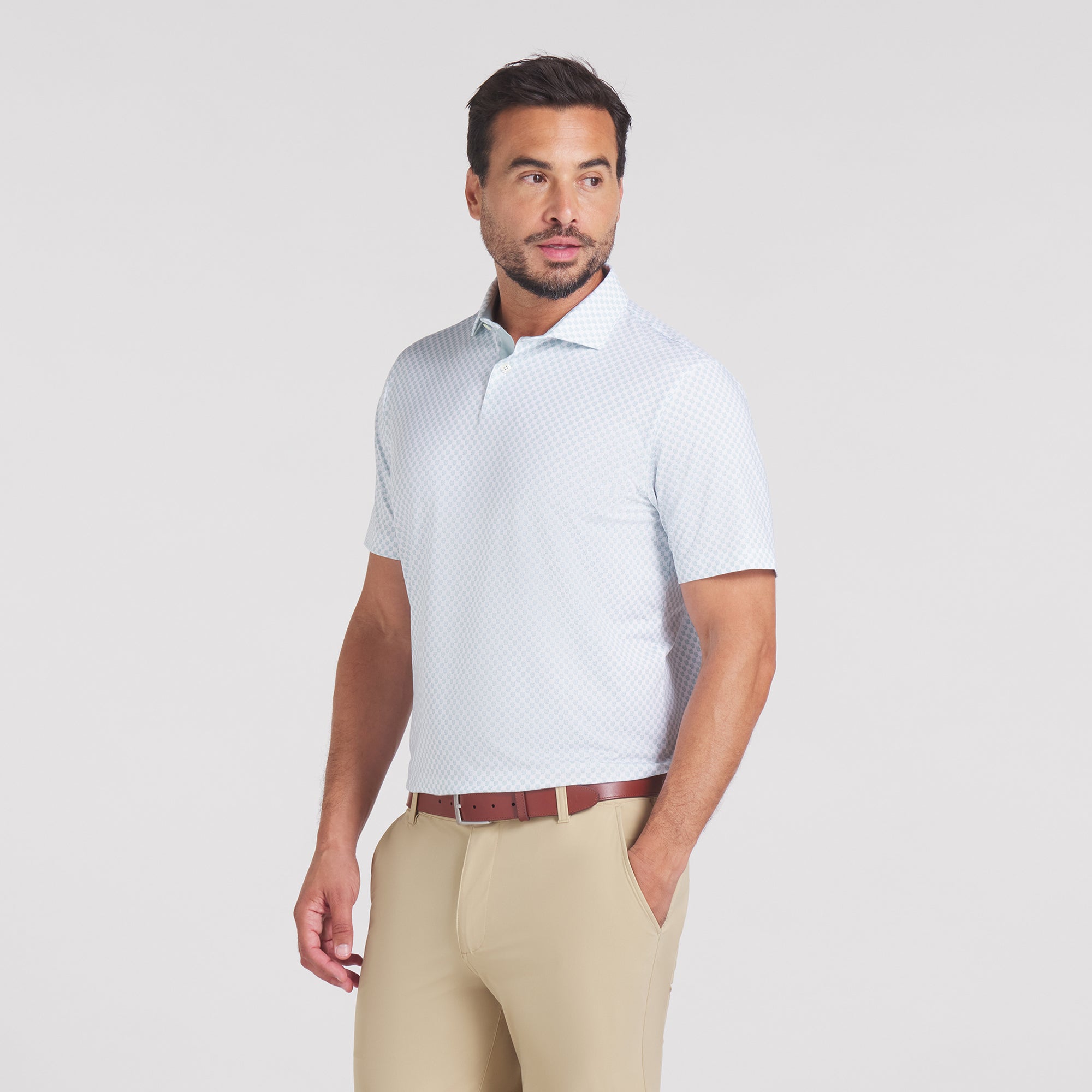 MATTR Micro Floral Golf Polo Shirt for Men - Breathable Moisture-Wicking Performance Tee - Perfect for Golf, Tennis & Casual Wear