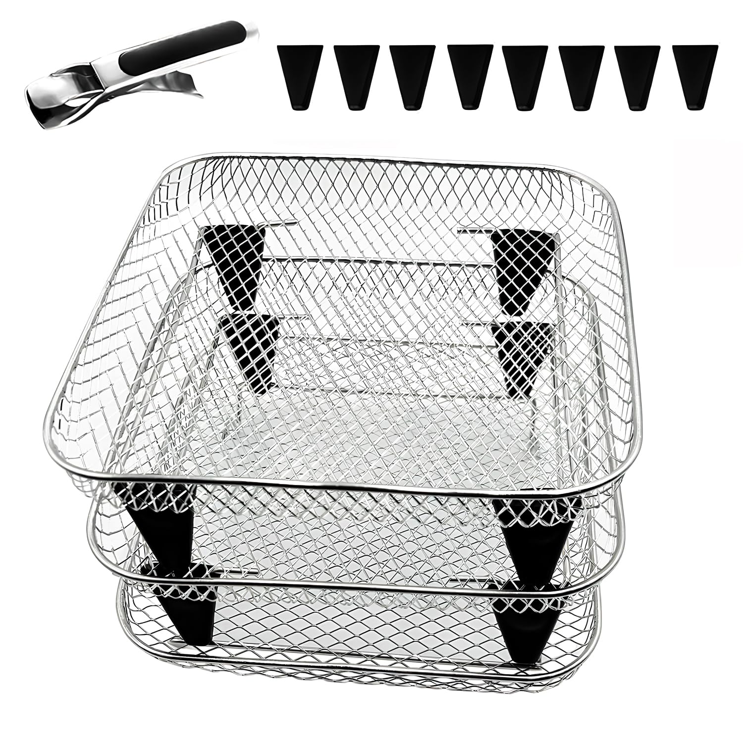 7.8 Inch Square Air Fryer Rack - 3 Stackable Dehydrator Trays - Compatible with Square Air Fryers (Inner Size >8 Inch) - Perfect for Baking, Roasting & Drying Food