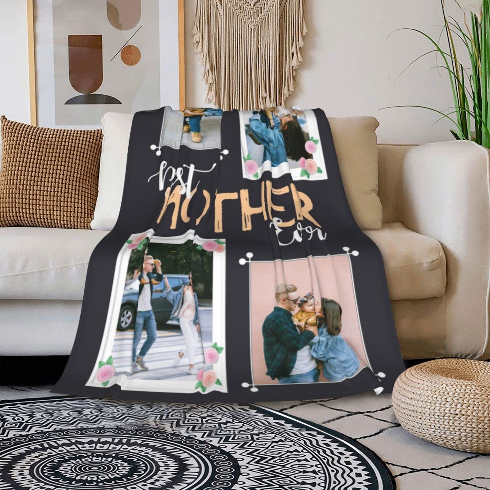 Custom Photo Blanket for Mom - Personalized Flannel Throw with 4 Pictures (50x40 inches) - Soft & Cozy Gift for Mother's Day, Birthday, Anniversary | Perfect for Cuddling on the Couch or Bed