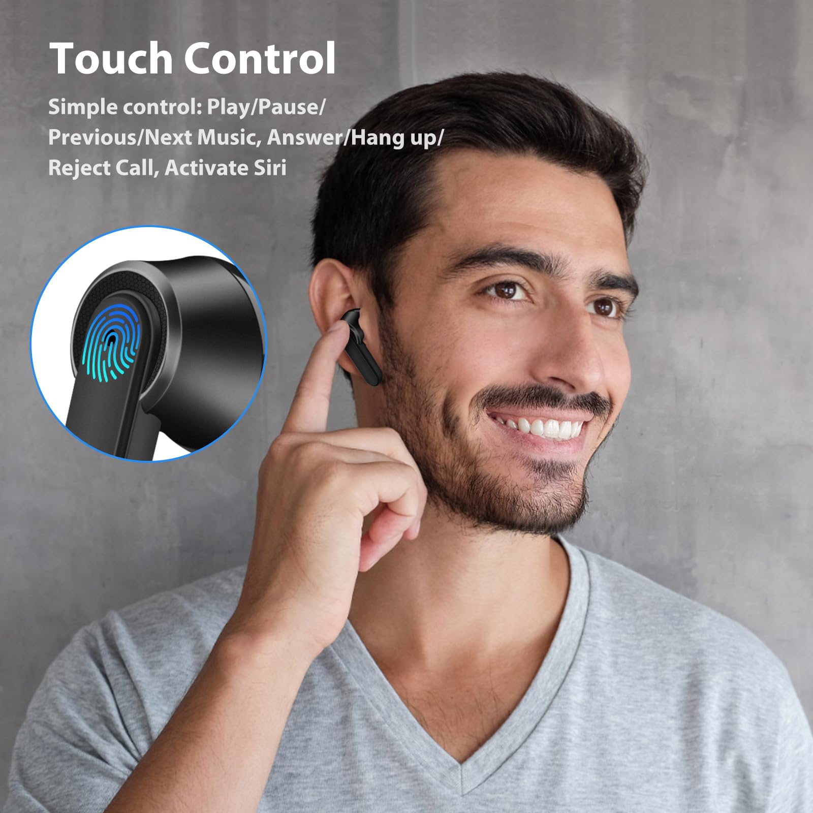 Wireless Bluetooth Earbuds with Noise Cancelling & Mic - Compatible with iPhone 16/15 Pro Max/14/13 & Samsung Galaxy S25/S24/S23/S22/S21 - Premium Bass Stereo Sound for Workouts, Commuting & Gaming