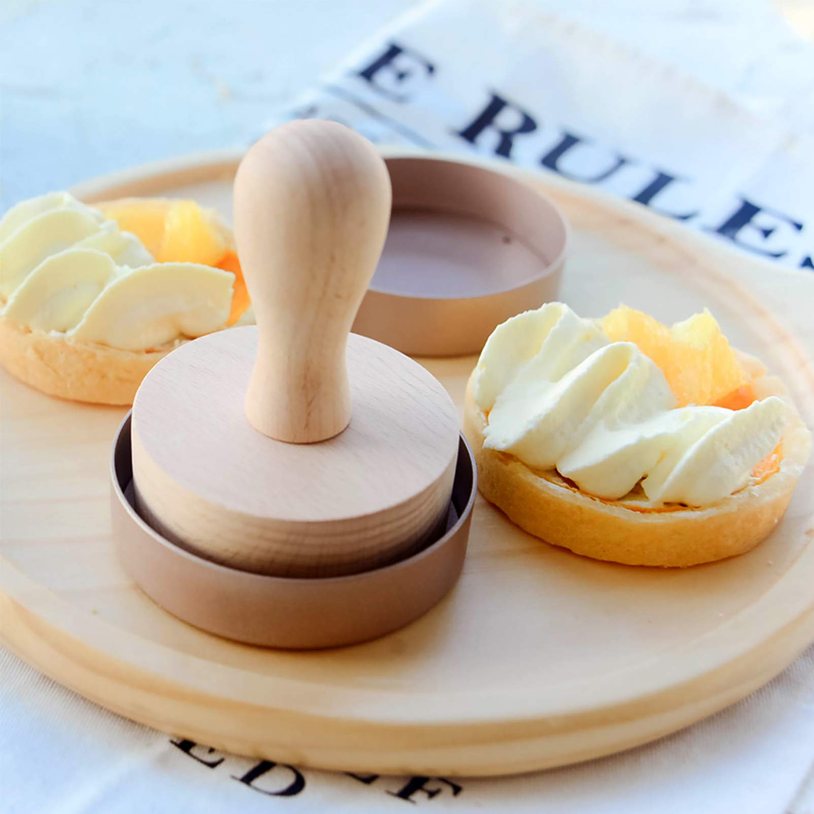 DOITOOL Wooden Tart Tamper Set - Pie Pastry Dough Press Tool with Egg Tart Pan Mold for Baking Mini Tarts, Cheesecakes, Pasta & Desserts | Perfect for Home Bakers, DIY Pastry Making & Professional Kitchen Use
