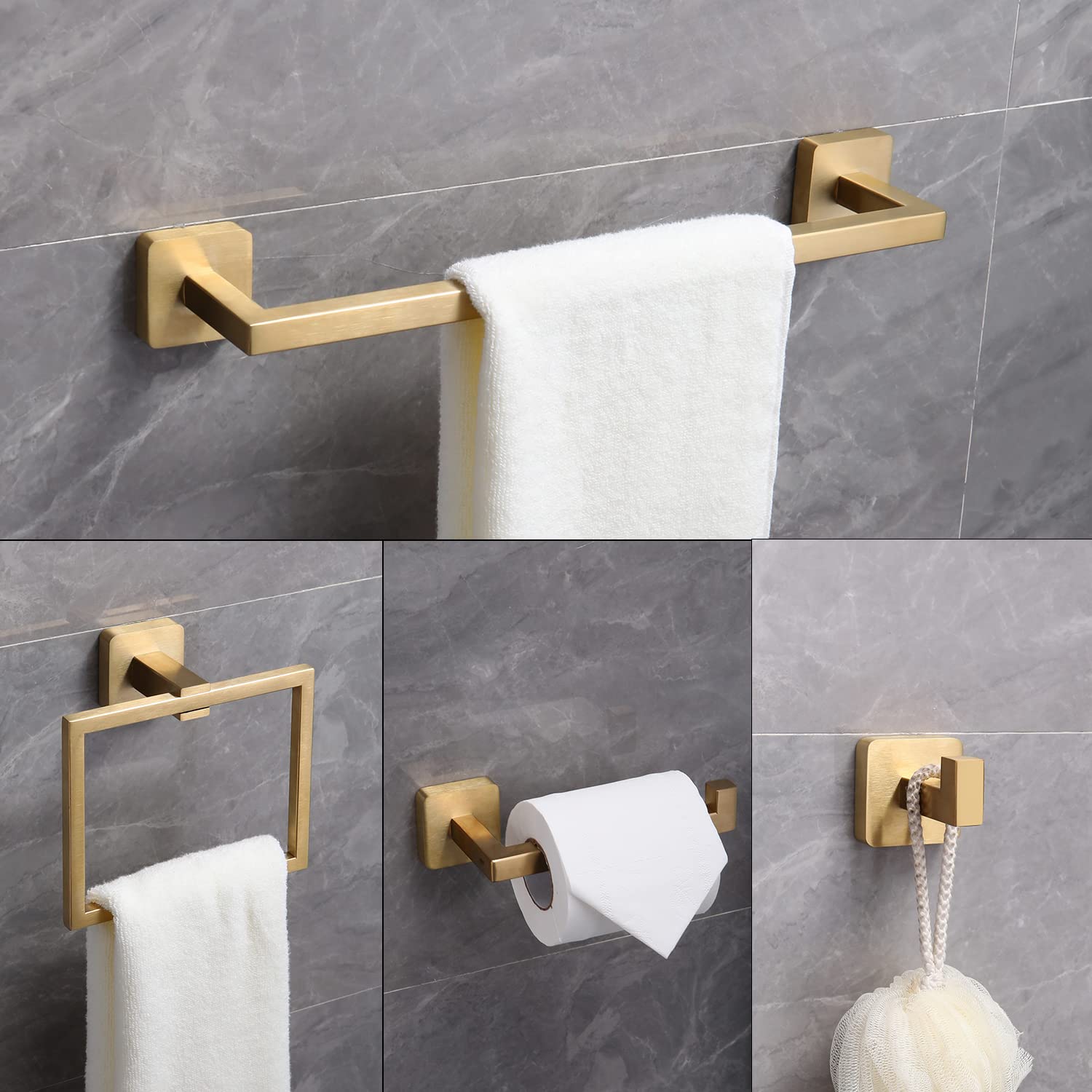 NTIPOX 4-Piece Brushed Gold Bathroom Hardware Set - Stainless Steel 16