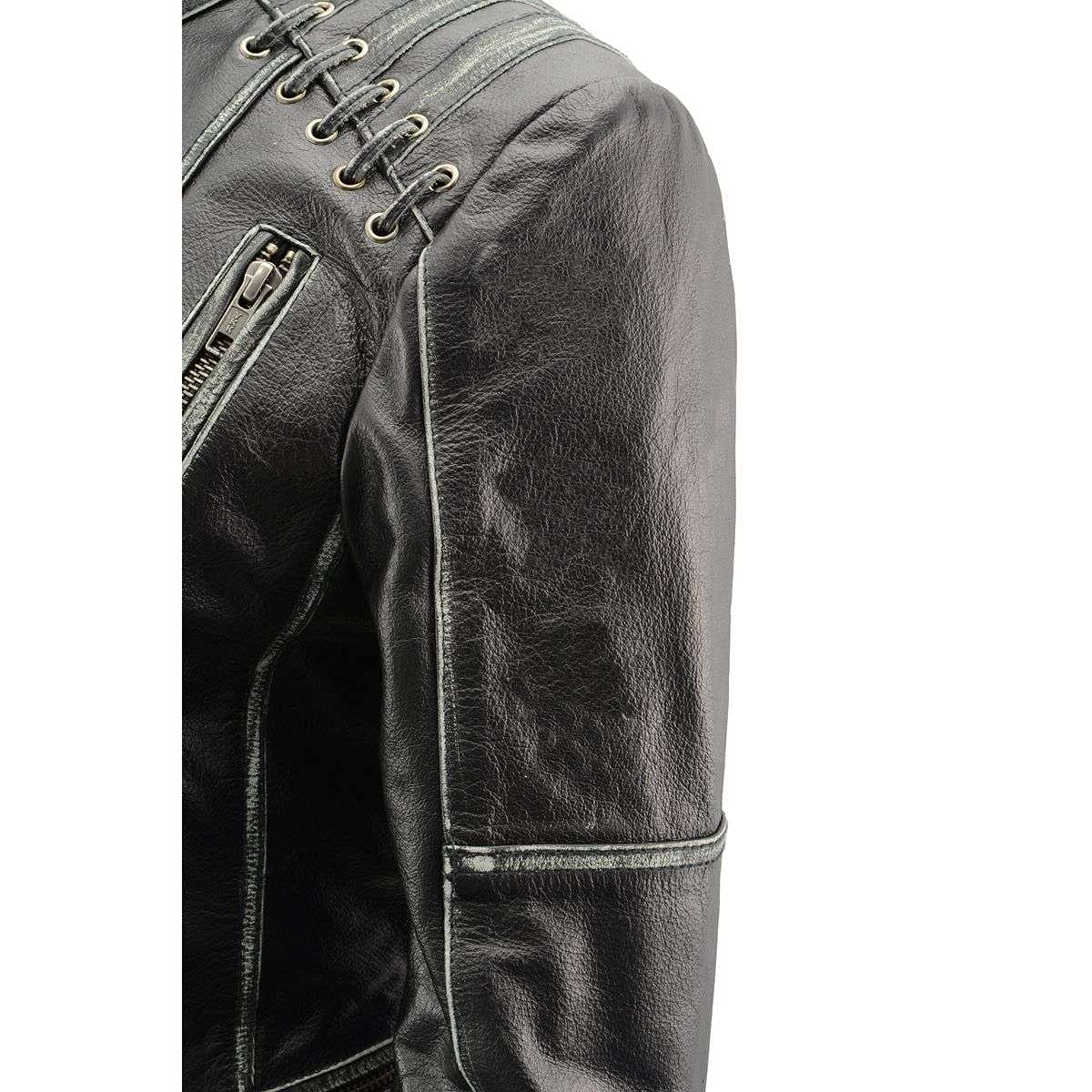 Milwaukee Leather MLL2526 Women's Elegant Distressed Gray Laced Leather Jacket - Stylish Outerwear for Casual Wear, Night Out & Fall Fashion