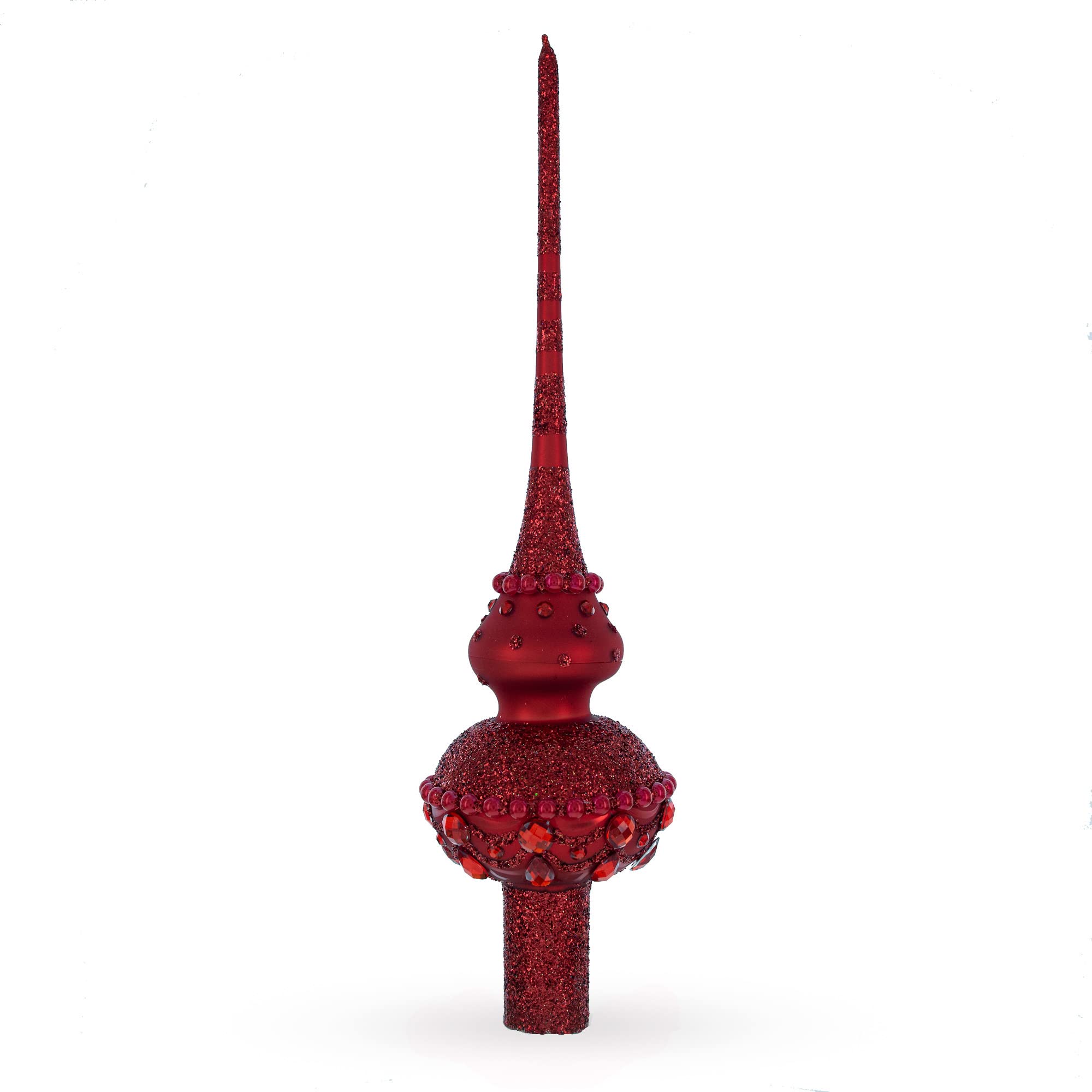 11 Inch Red Mouth Blown Glass Christmas Tree Topper with Dimensional Red Jewels - Elegant Chandelier Design for Holiday Decorations & Festive Home Decor