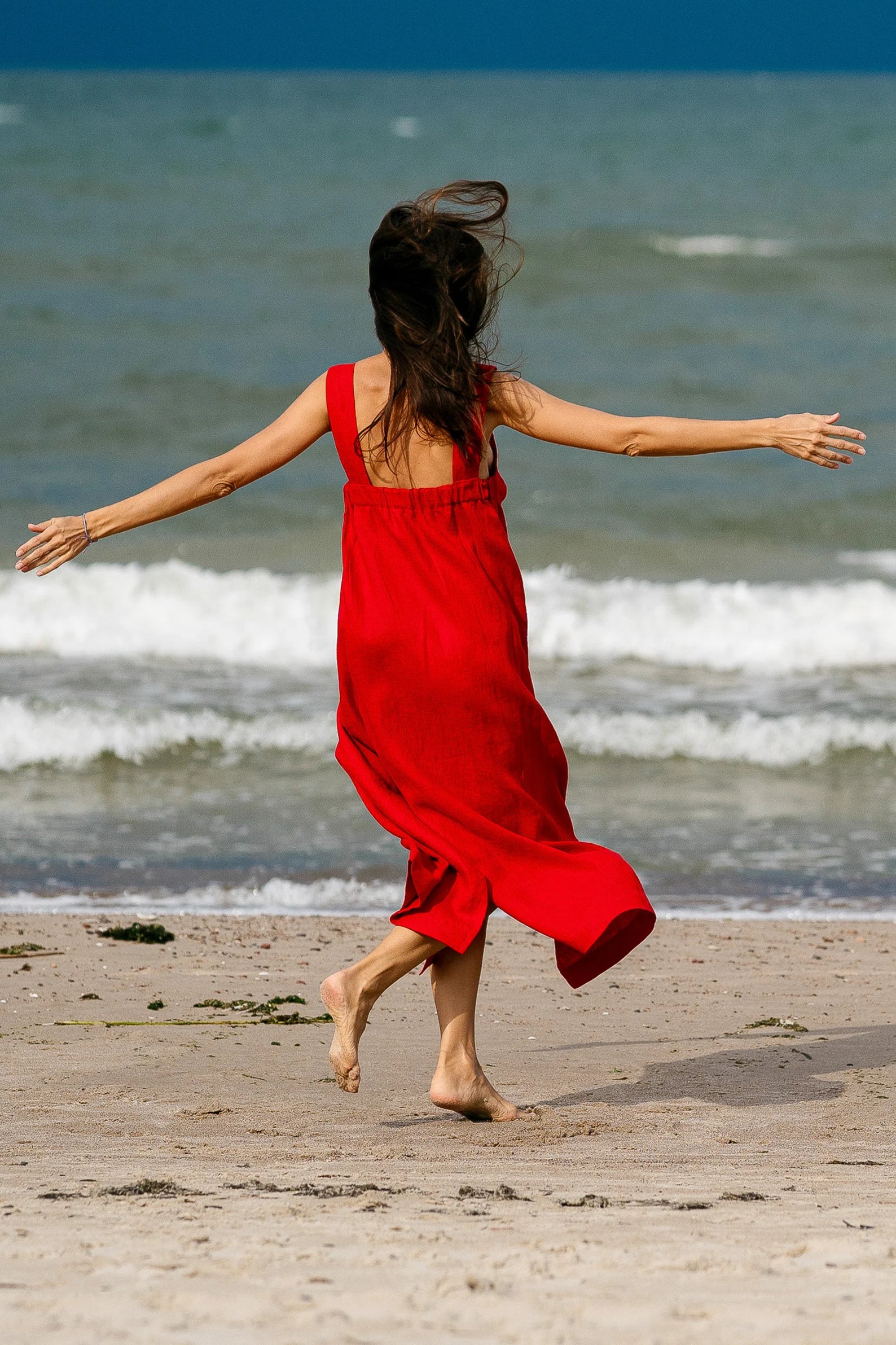 ADELE Linen Strap MAXI Dress in Red - Flowy Summer Dress for Beach, Vacation & Casual Outings