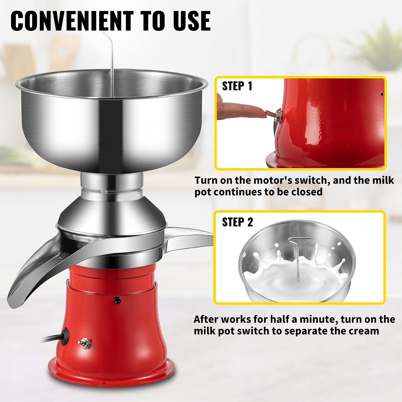VEVOR Electric Milk Cream Centrifugal Separator - 25 Gal/H & 100L/H Stainless Steel Goat & Cow Milk Separator for Skim Milk - Perfect for Dairy Farms, Homesteads & Small Dairy Businesses