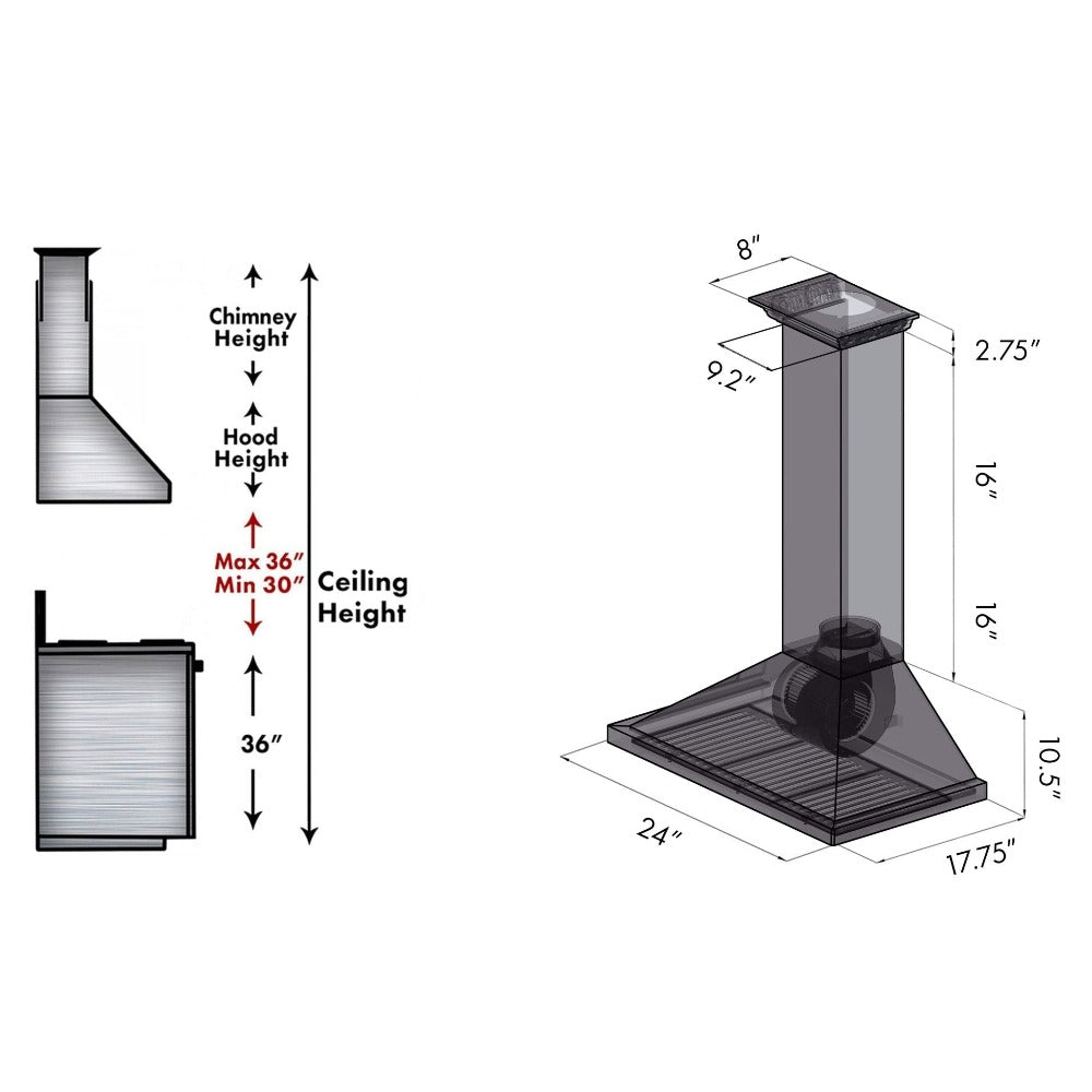 ZLINE Stainless Steel Ducted Vent Wall Mount Range Hood with Built-in CrownSound Bluetooth Speakers (KBCRN BT) - Perfect for Modern Kitchens & Open-Concept Living Spaces