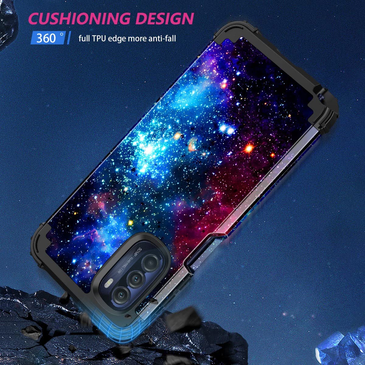Moto G Stylus 5G/4G Shockproof Case - Heavy Duty 3-Layer Protection with Shiny Dark Blue Sky Design | Perfect for Outdoor Activities, Travel & Daily Use