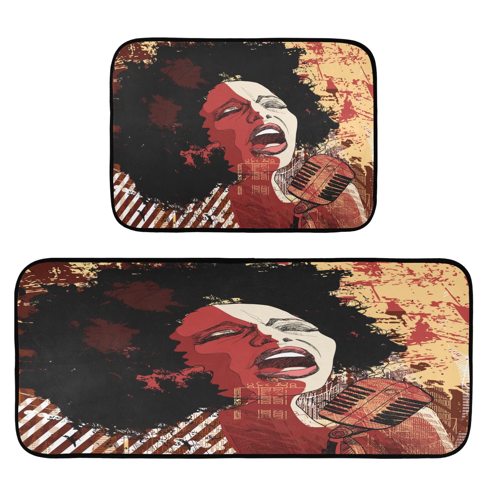 Jazz Kitchen Mat Set of 2 - Non Slip Washable Anti-Fatigue Rugs for Home & Office Decor