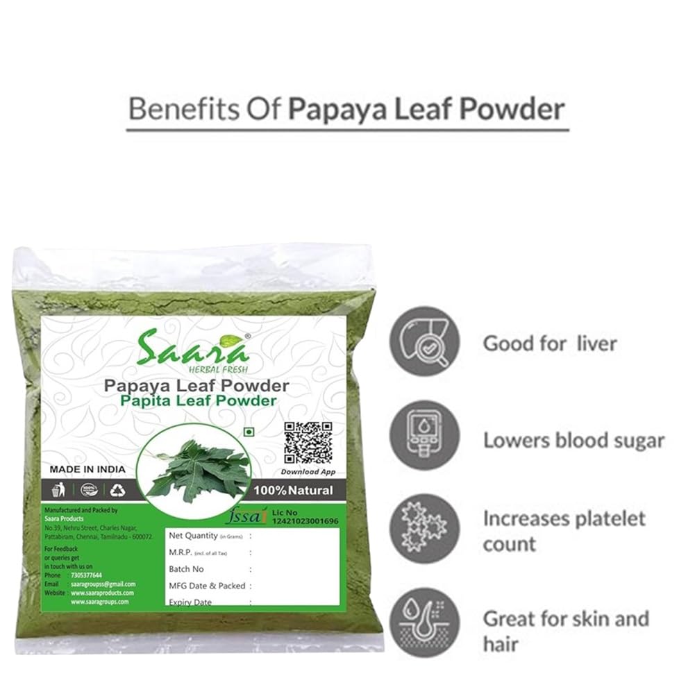 Organic Papaya Leaf Powder 200g (2 x 100g Packs) - Herbal Fresh Carica Papaya Leaf Supplement for Digestive Health, Skin Care & Immunity Boost - Perfect for Smoothies, Teas & Natural Remedies
