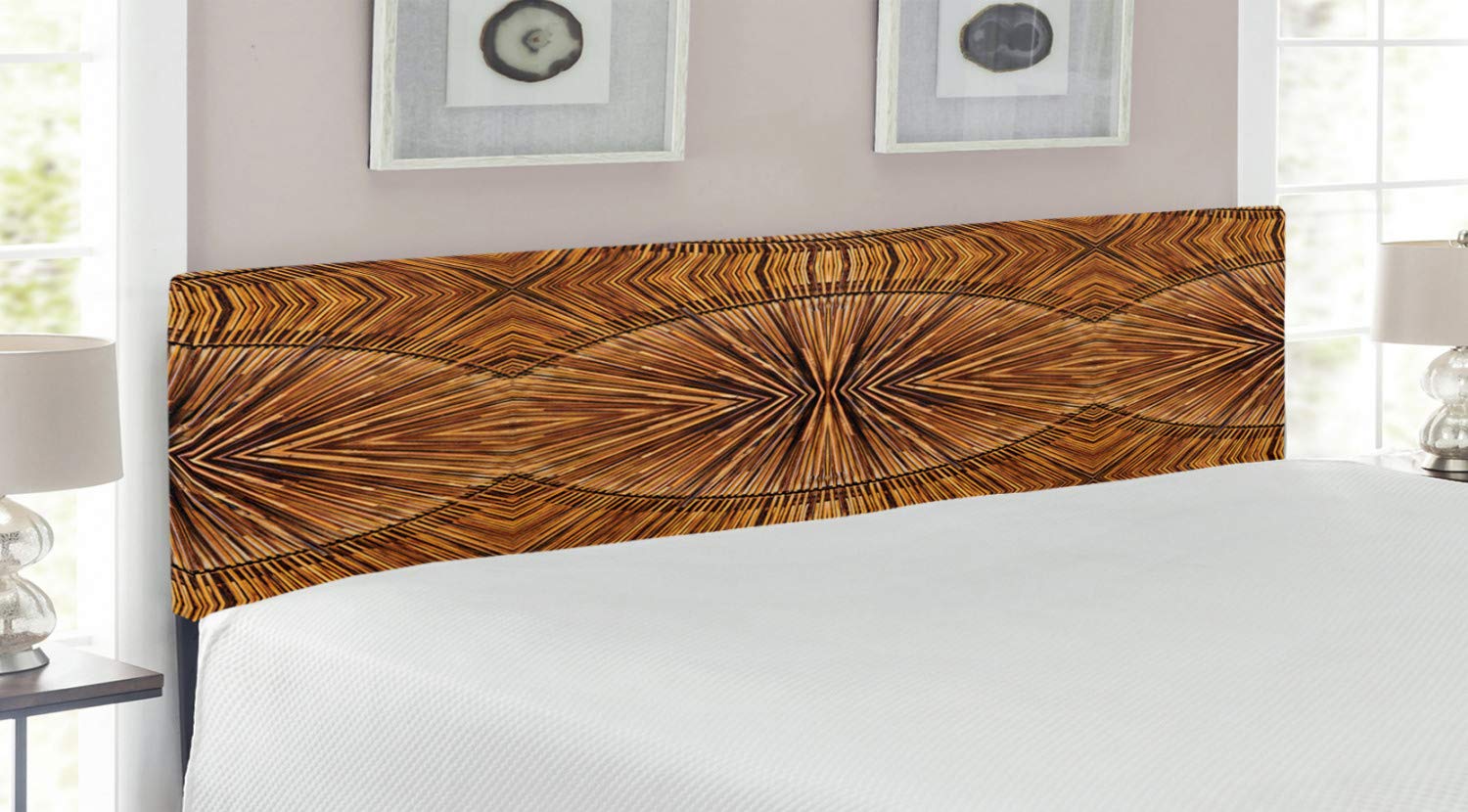 Ambesonne Tribal King Size Headboard - Boho Bamboo Print Upholstered Metal Bed Frame with Memory Foam | Prehistoric Eastern Wood Style Decor | Perfect for Bohemian Bedroom, Guest Room & Master Suite