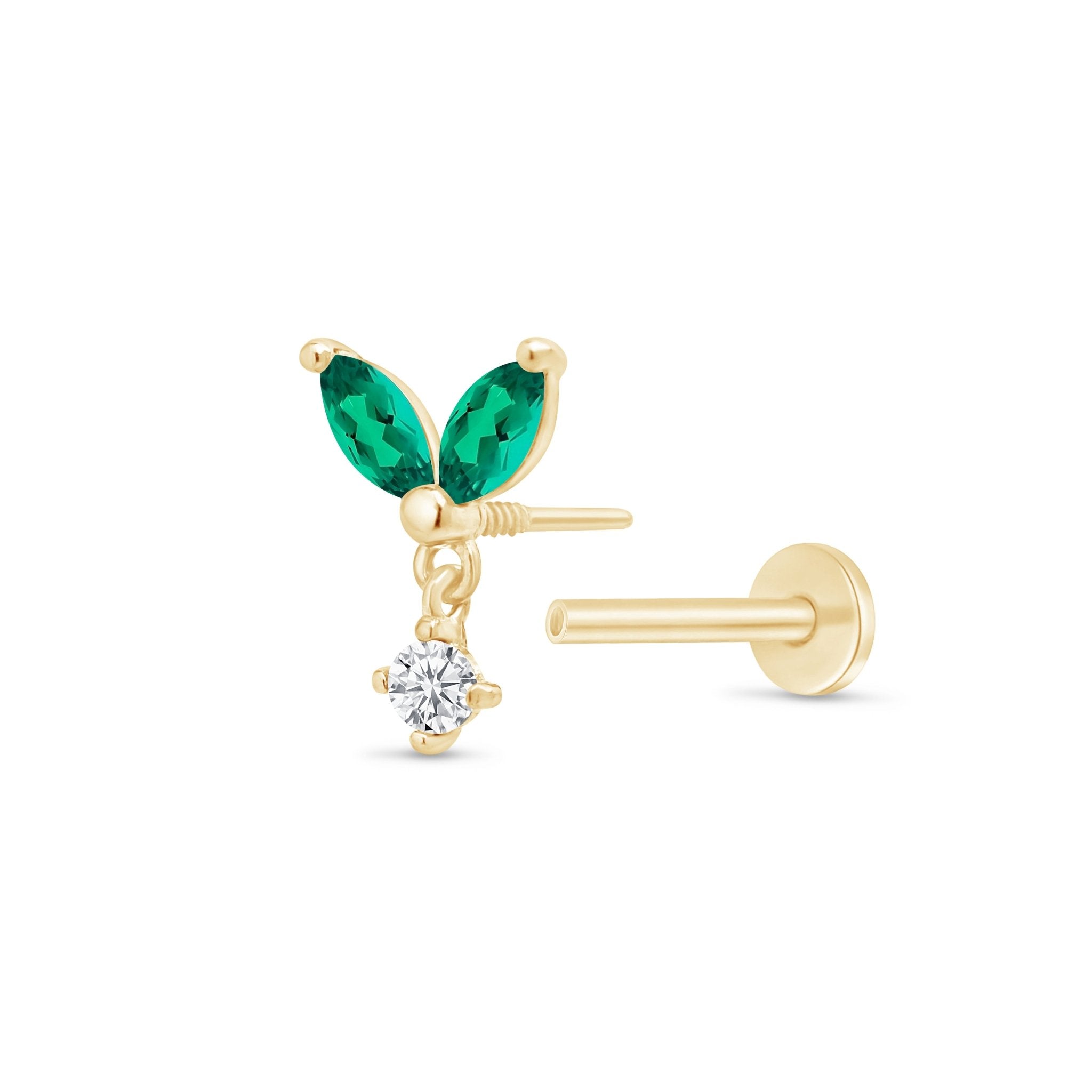 14K Yellow Gold Emerald Double Marquise Drop Earrings for Women – Elegant Dangle Earrings for Weddings, Parties & Special Occasions